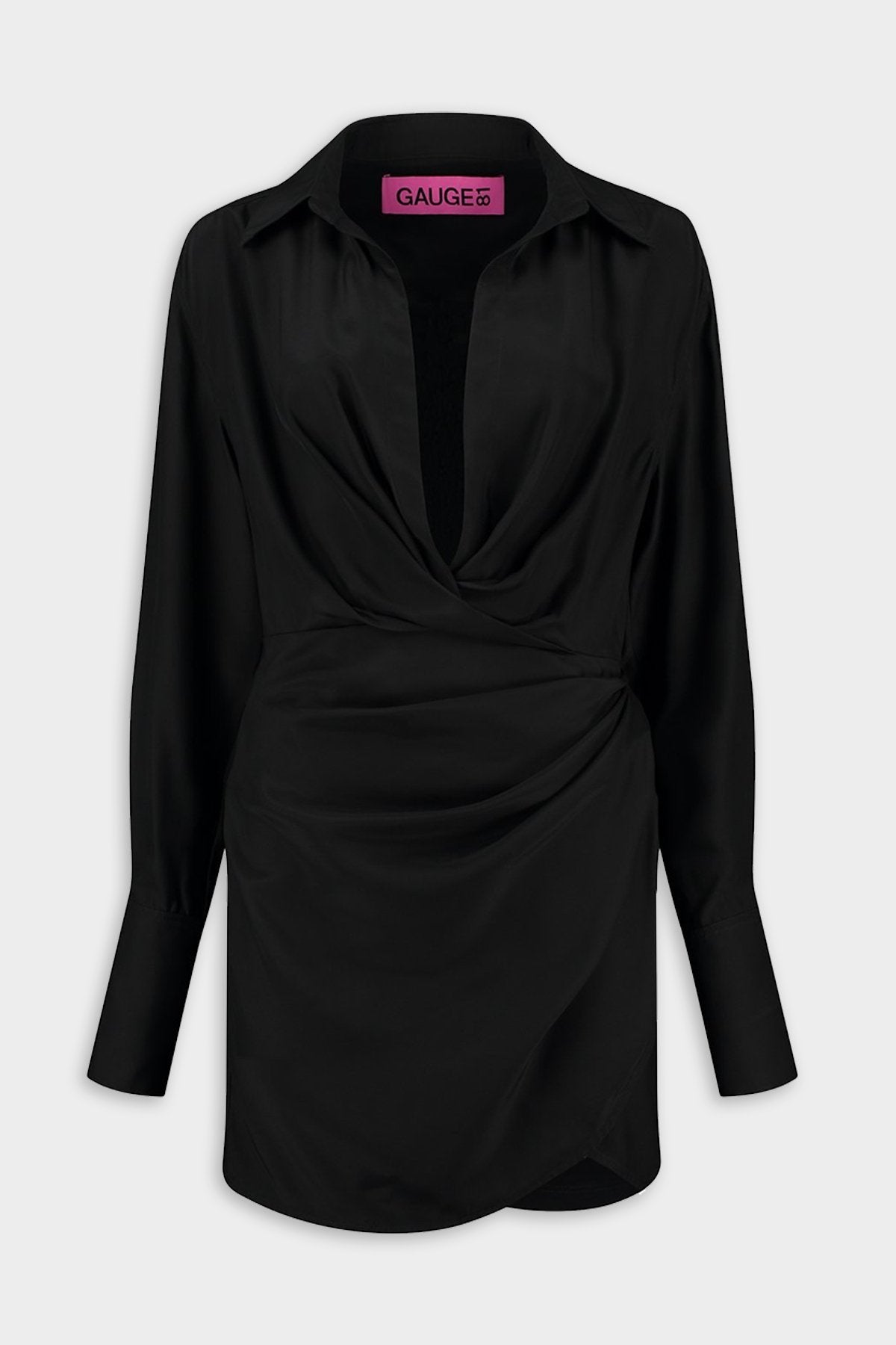 Naha Short Draped Shirt Dress in Black - shop-olivia.com