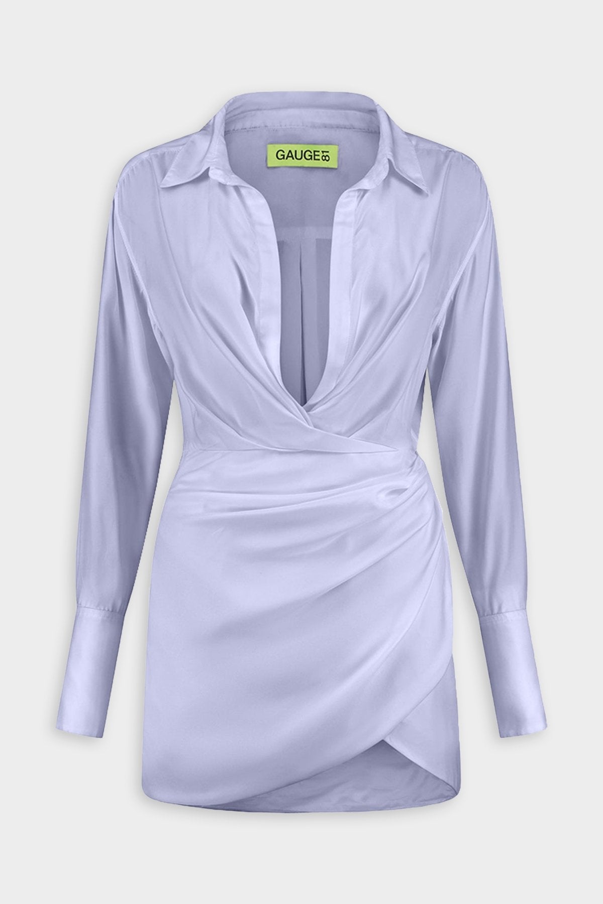 Naha Short Draped Shirt Silk Dress in Lilac - shop-olivia.com