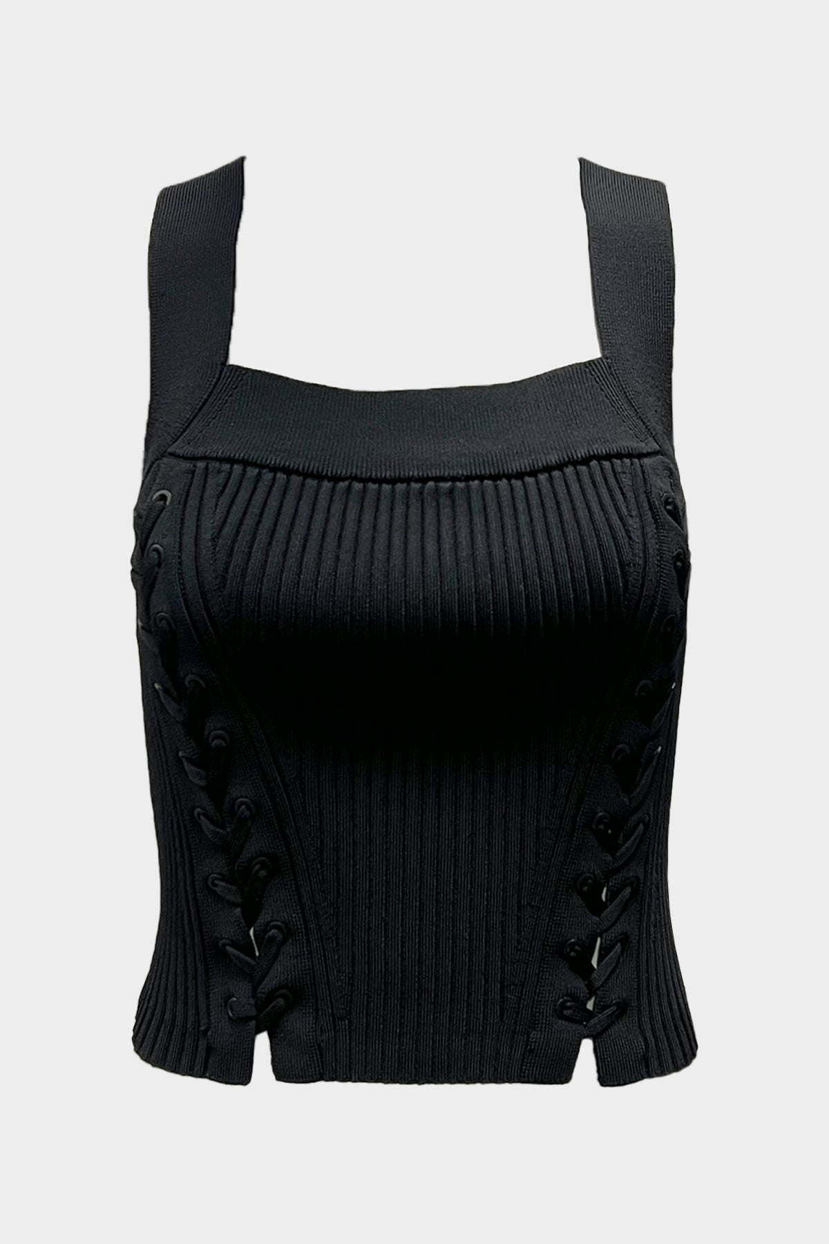 Nelly Lace Up Tank in Black - shop-olivia.com