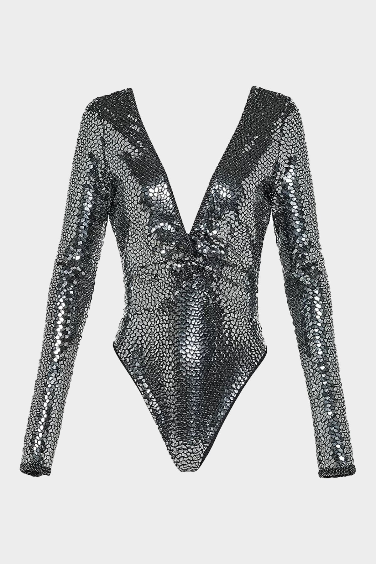“Night Glow” Bodysuit with Knot Detail in Silver Glow - shop-olivia.com