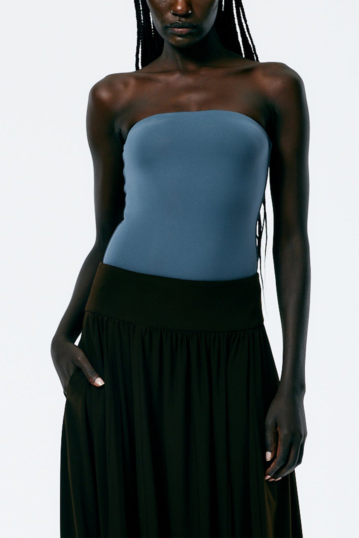 Nitro Jersey Strapless Bodysuit in Blue Grey - shop-olivia.com