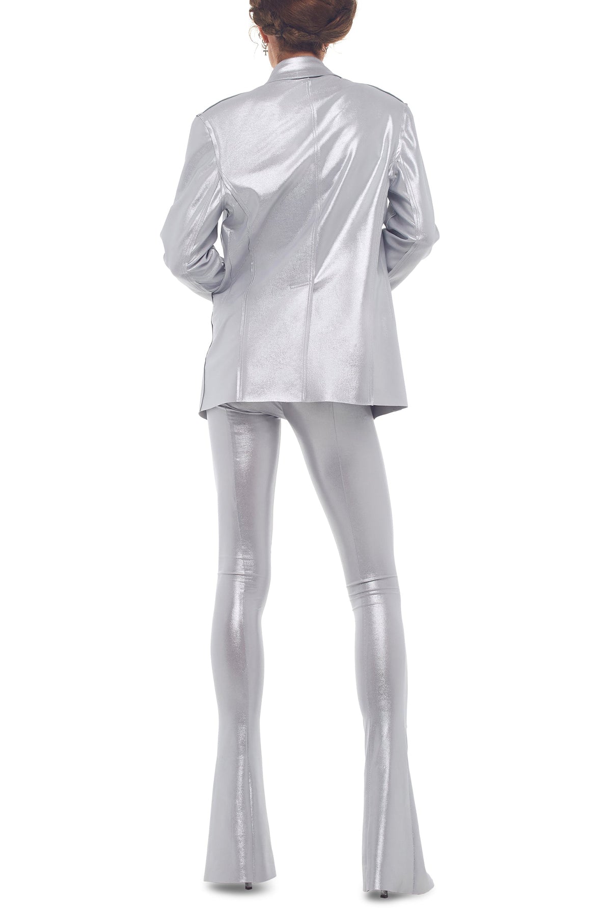 Single Breasted Straight Fit Jacket in Metallic Silver