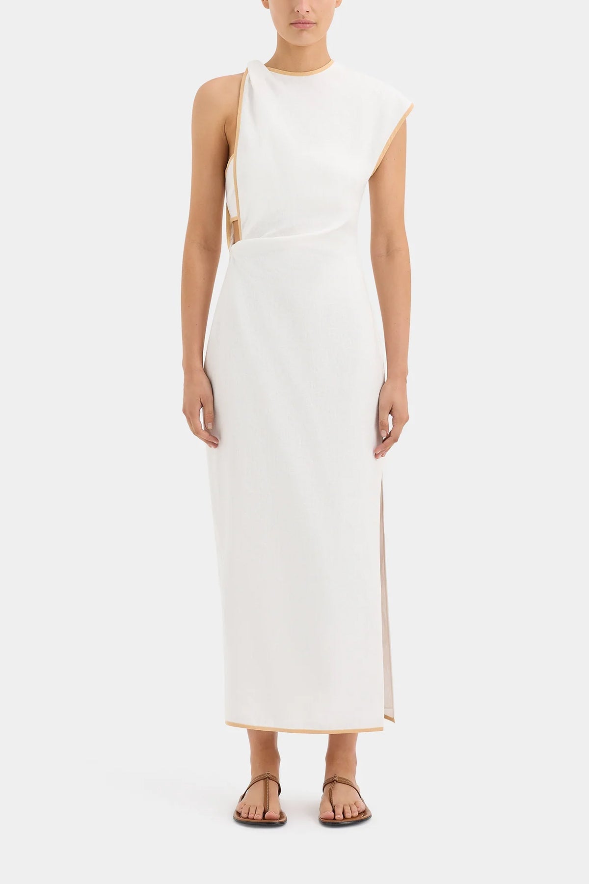 Noemi Cut-Out Midi Dress in Ivory - shop-olivia.com