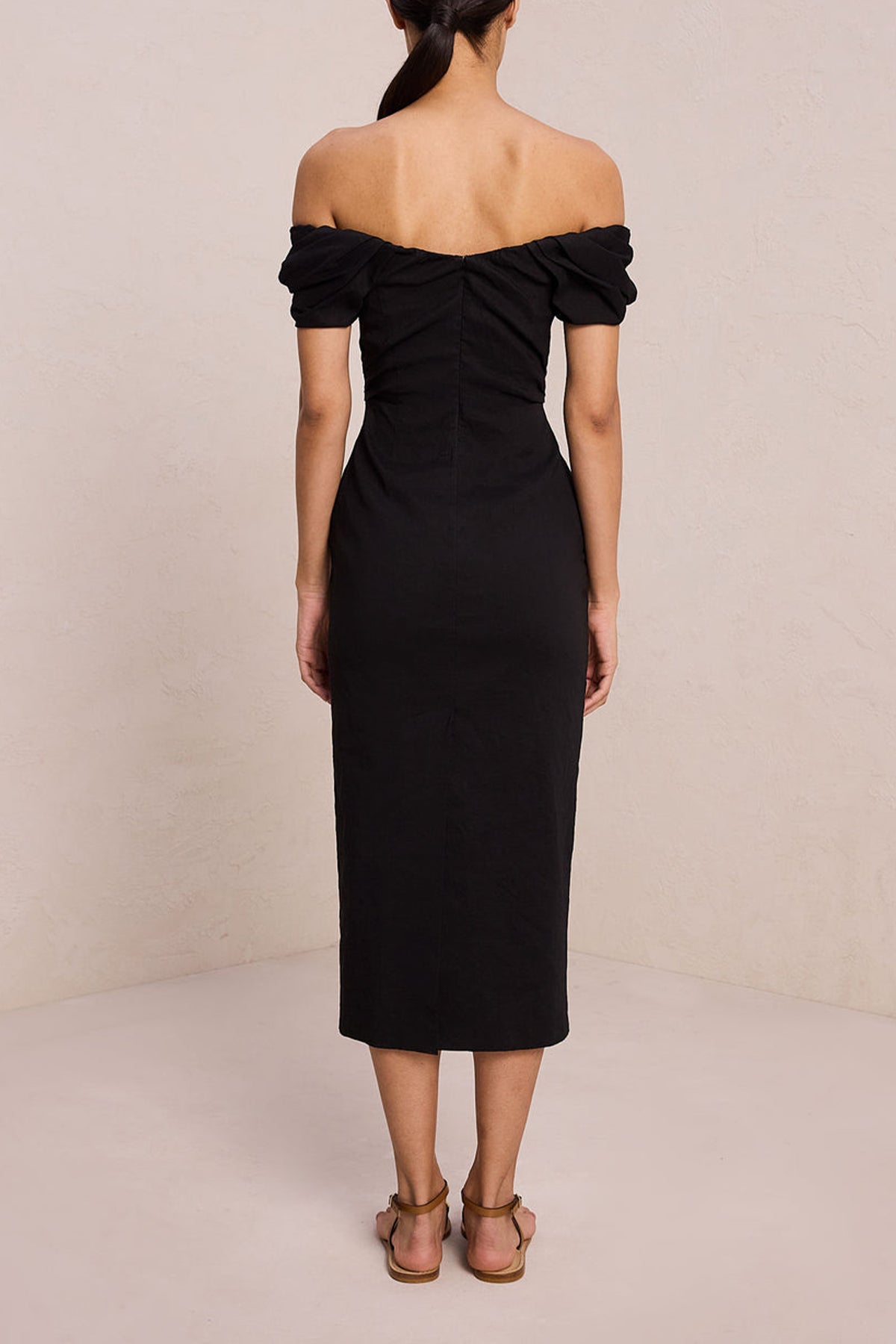 Nora Linen Midi Dress in Black - shop-olivia.com