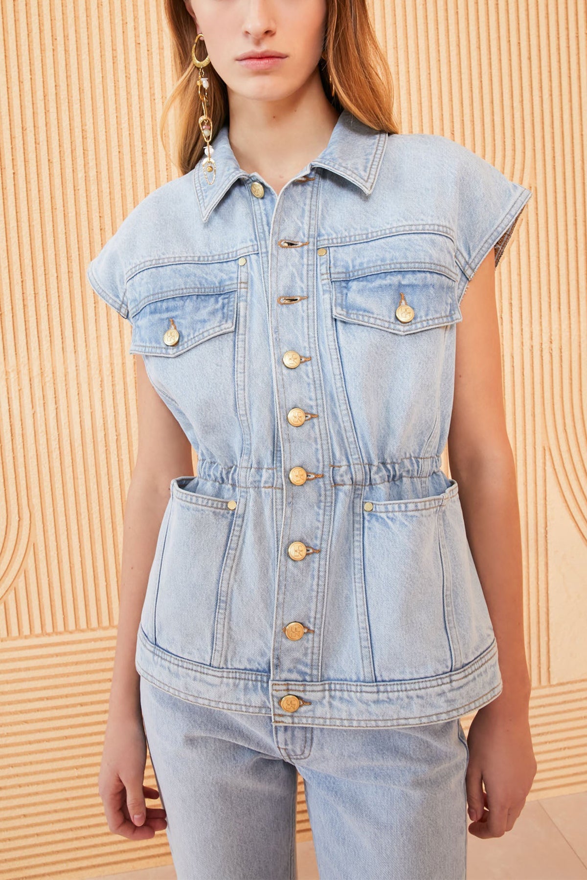 Odette Denim Vest in Glacier Wash - shop-olivia.com