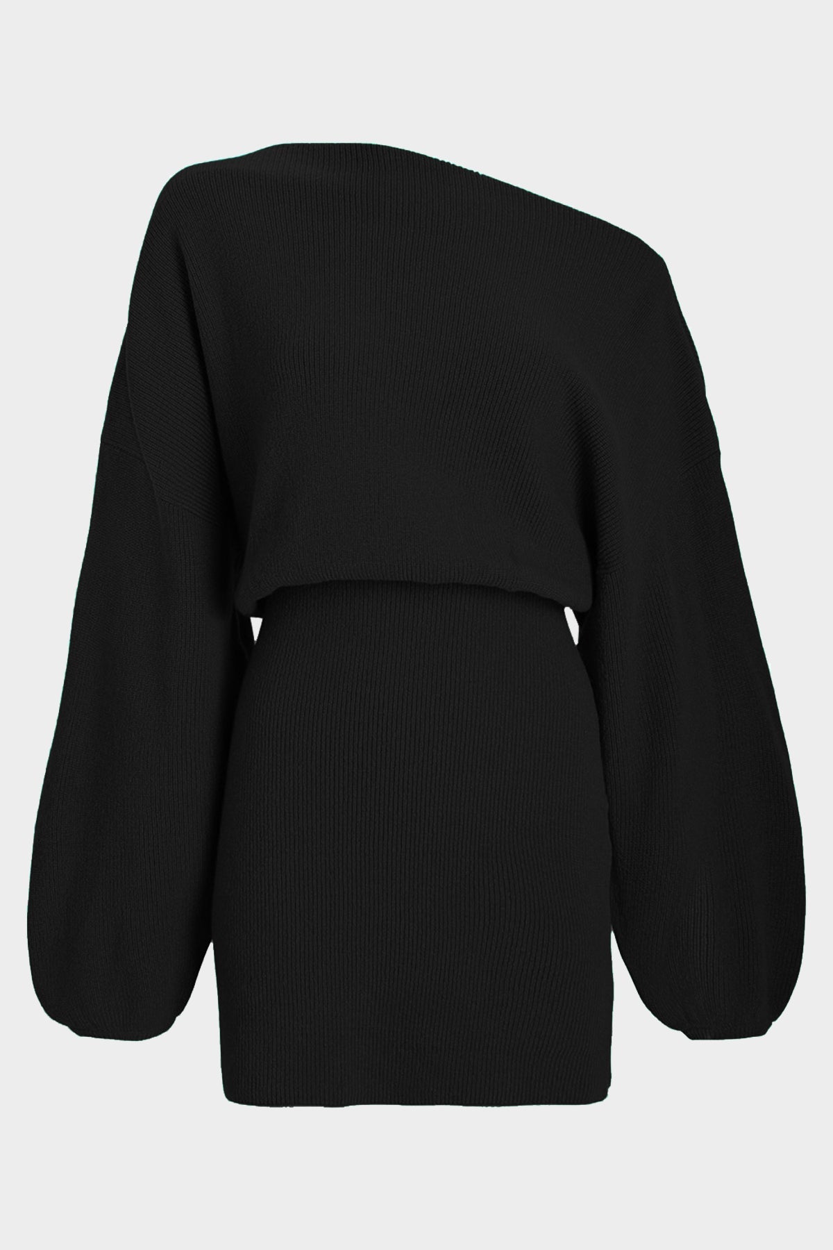 Off Shoulder Cashmere Knit Mini Dress in Black - shop-olivia.com
