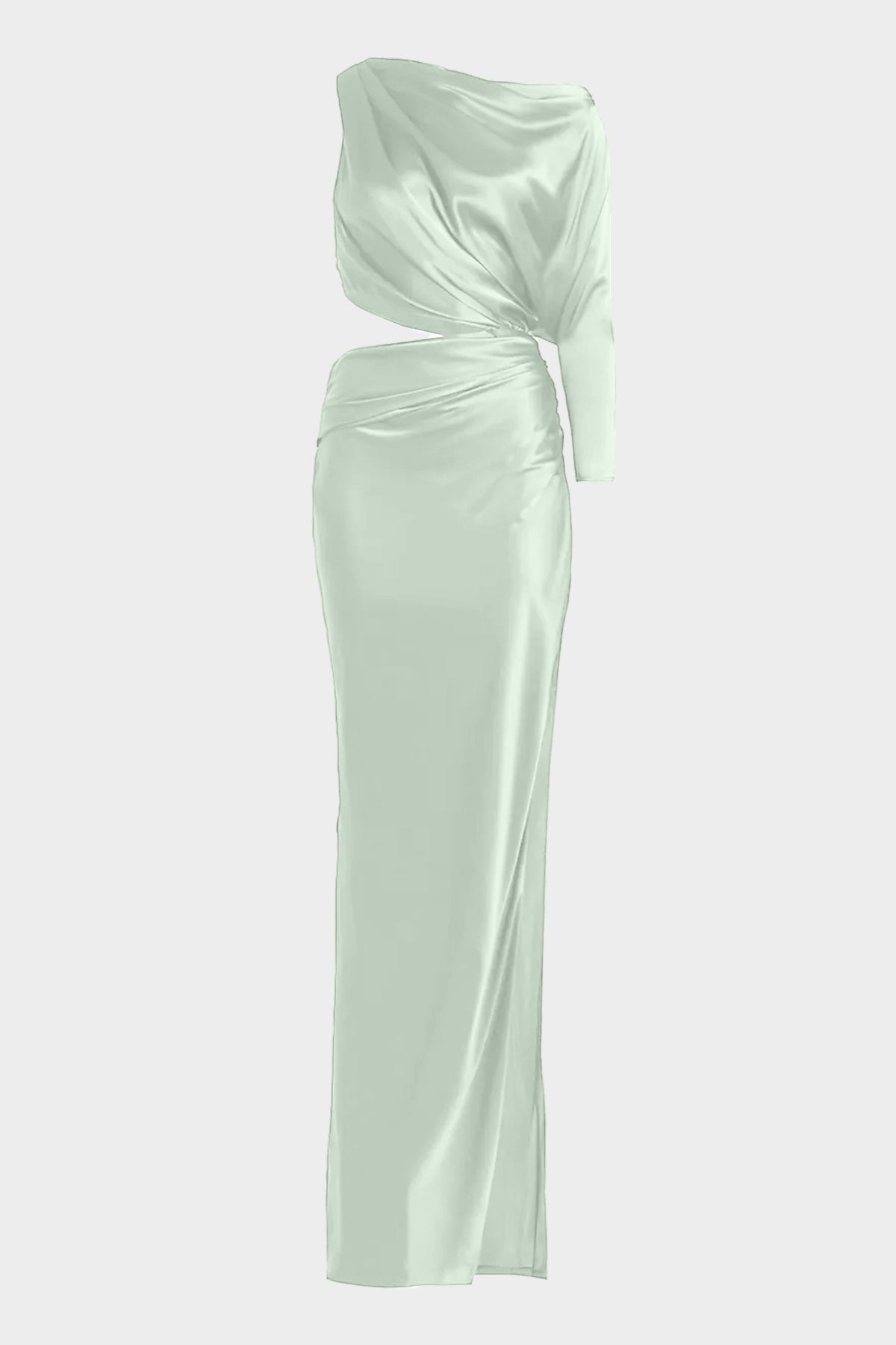 One Sleeve Drape Gown in Tin - shop-olivia.com