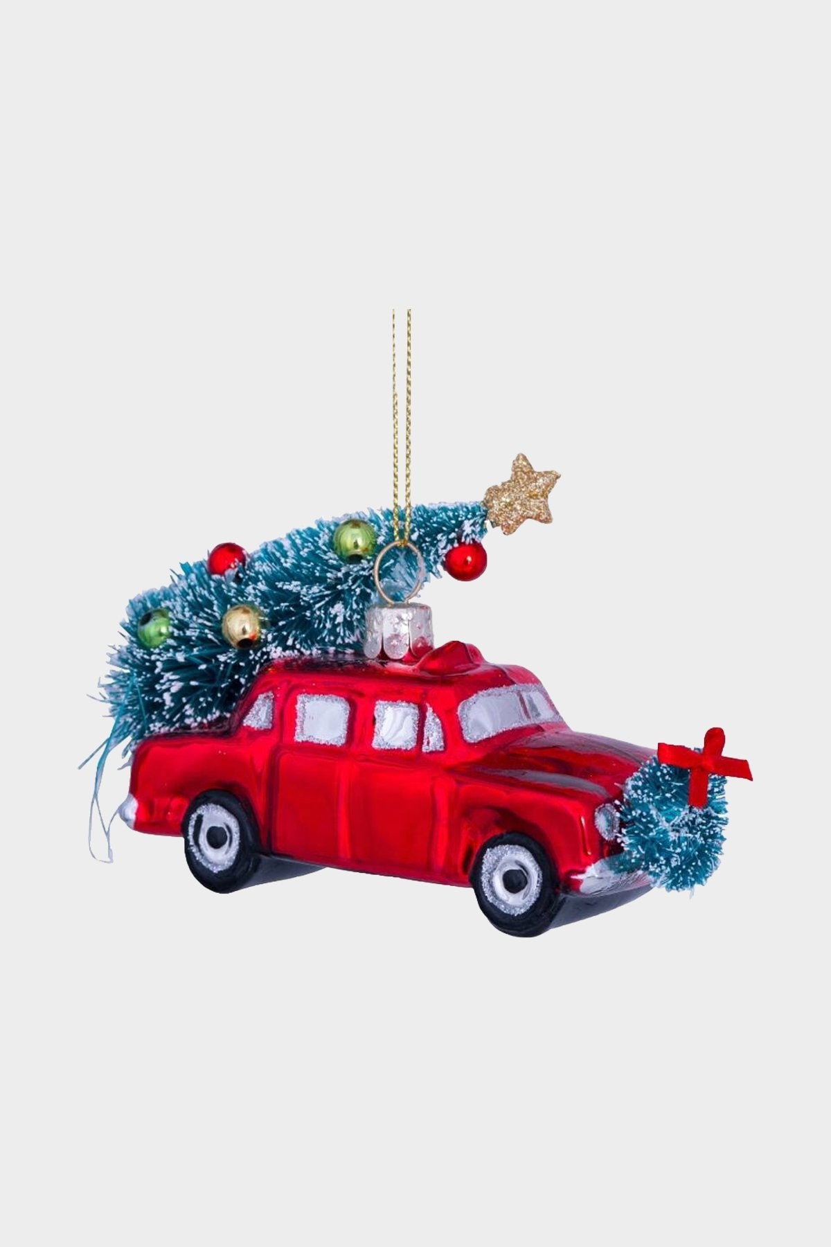 Ornament glass red car w/christmas tree H5.5cm - shop-olivia.com