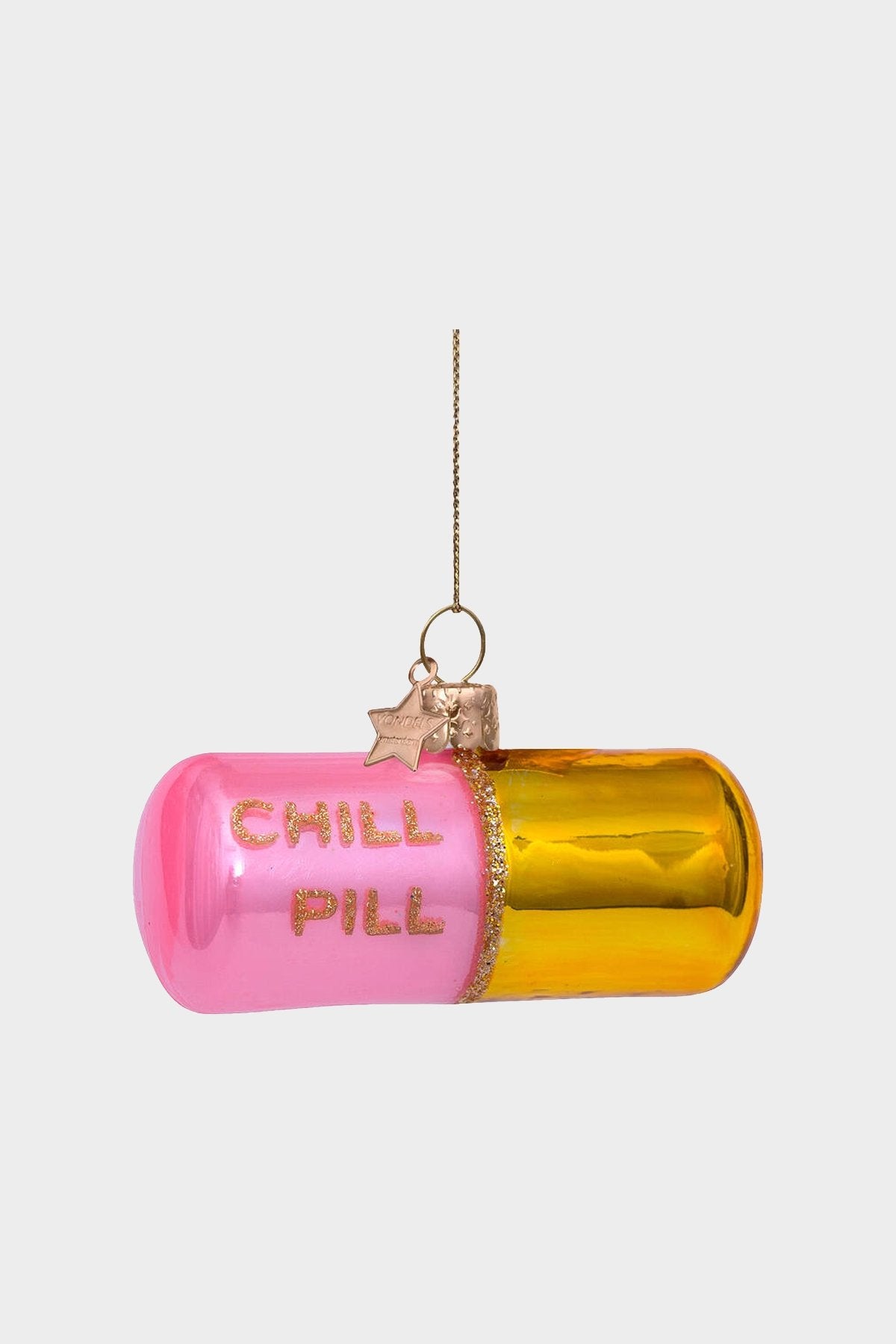 Ornament glass soft pink/gold chill pill H4cm - shop-olivia.com