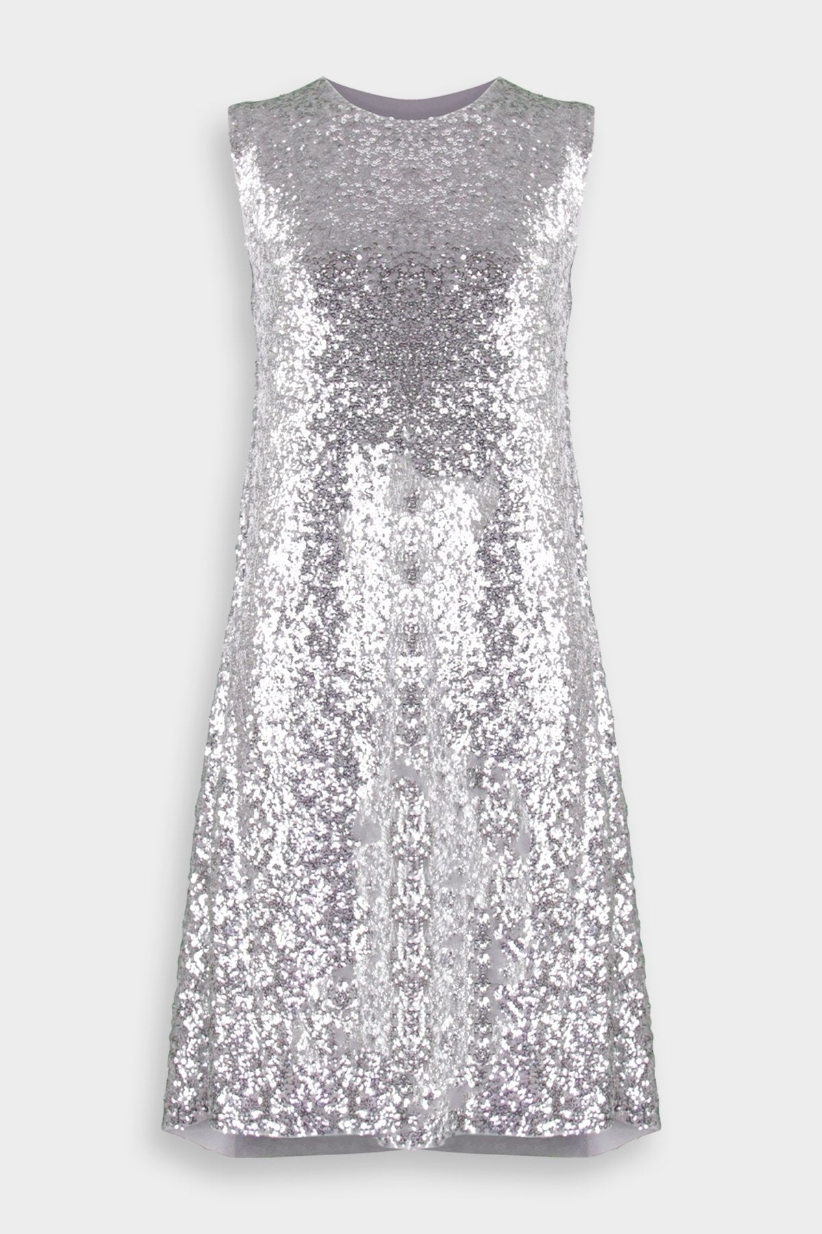 Overlapping Sequin Sleeveless Swing Dress in Silver - shop-olivia.com