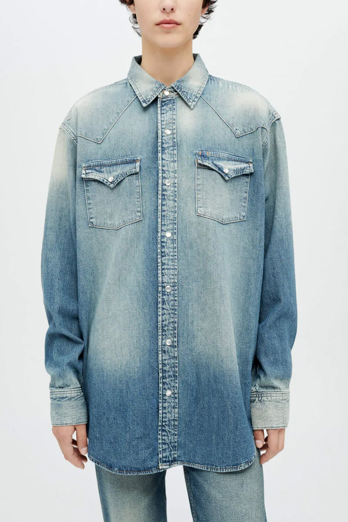 Oversized Western Shirt in Distressed - shop-olivia.com