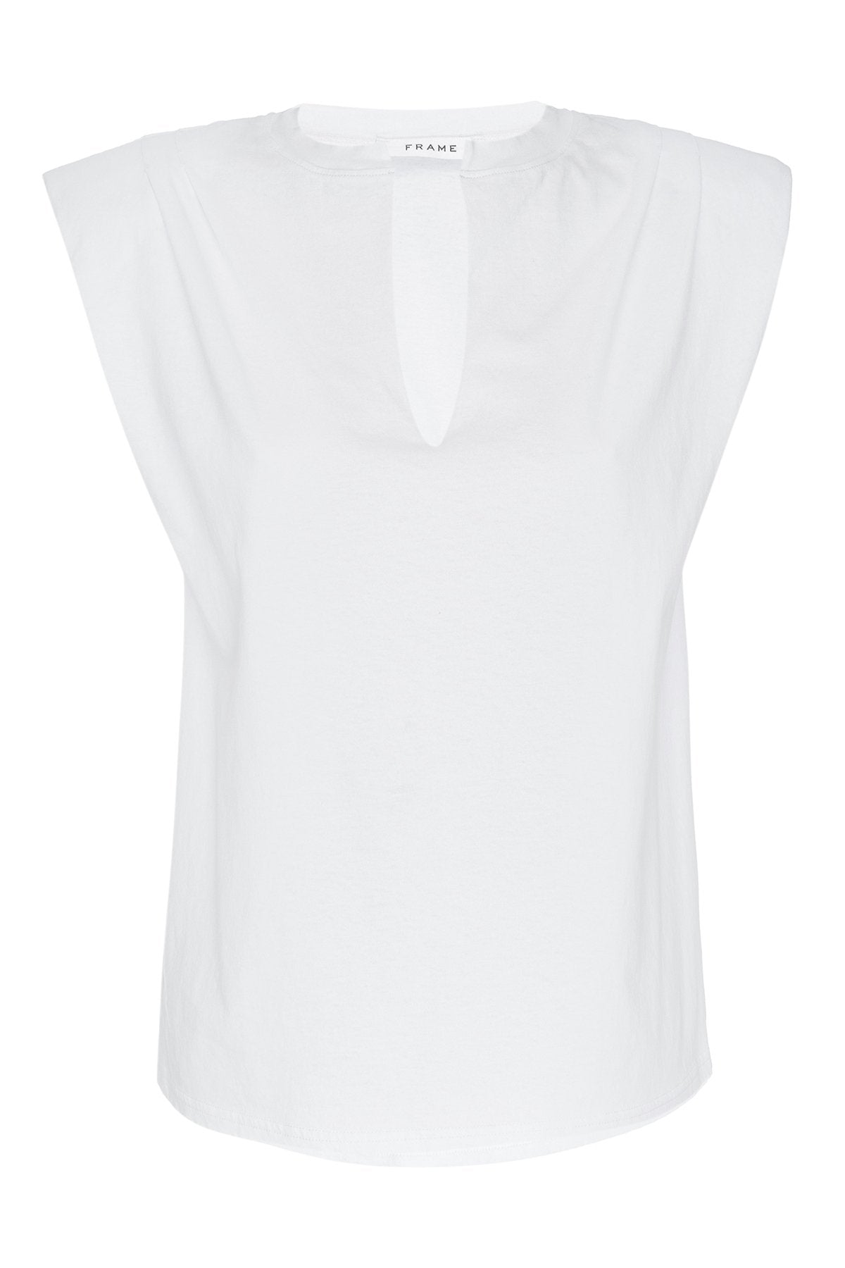 Padded Shoulder V-Neck Top in Blanc - shop-olivia.com