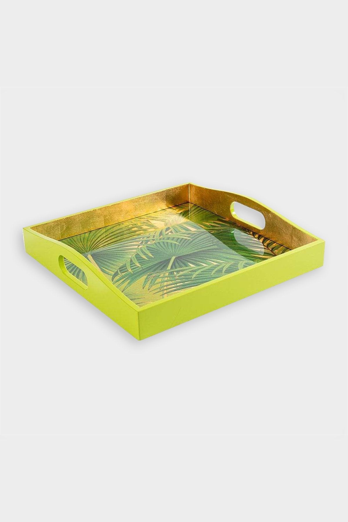 Palm Fronds Lacquer Square Tray in Gold - shop-olivia.com