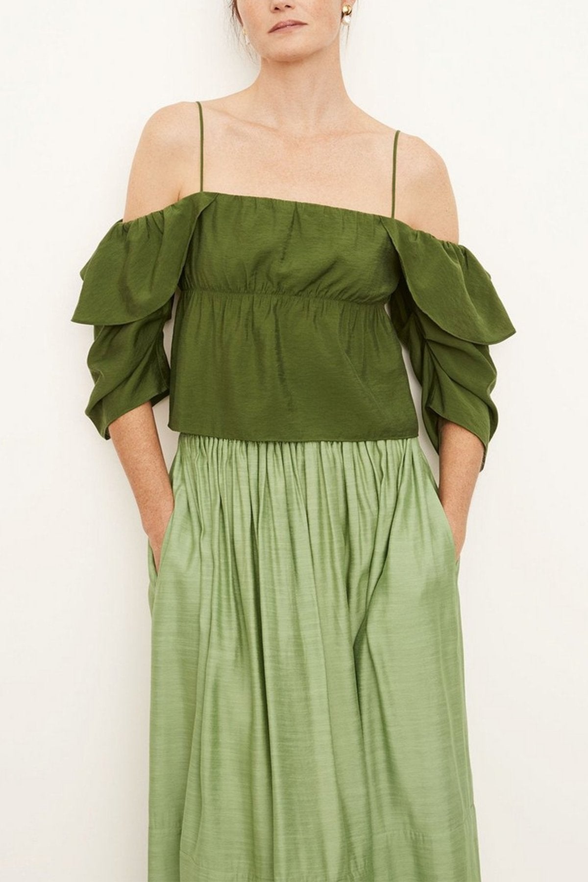 Paneled Long Sleeve Blouse in Herb - shop-olivia.com