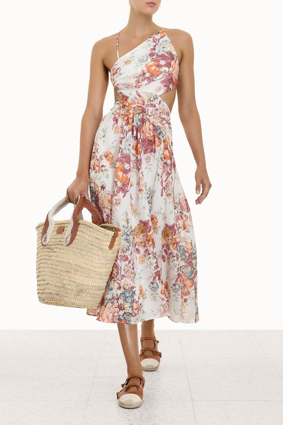 Pattie Asymmetric Dress in Cream Floral - shop-olivia.com