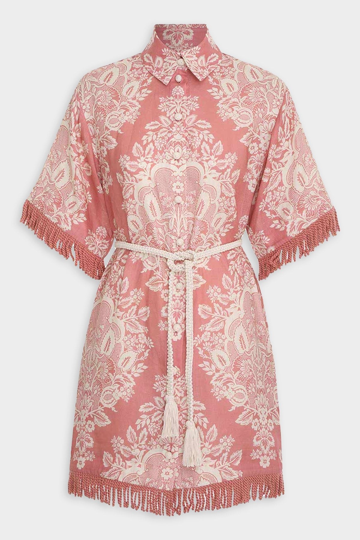 Pattie Fringed Shirt Dress in Rose Baroque Floral - shop-olivia.com