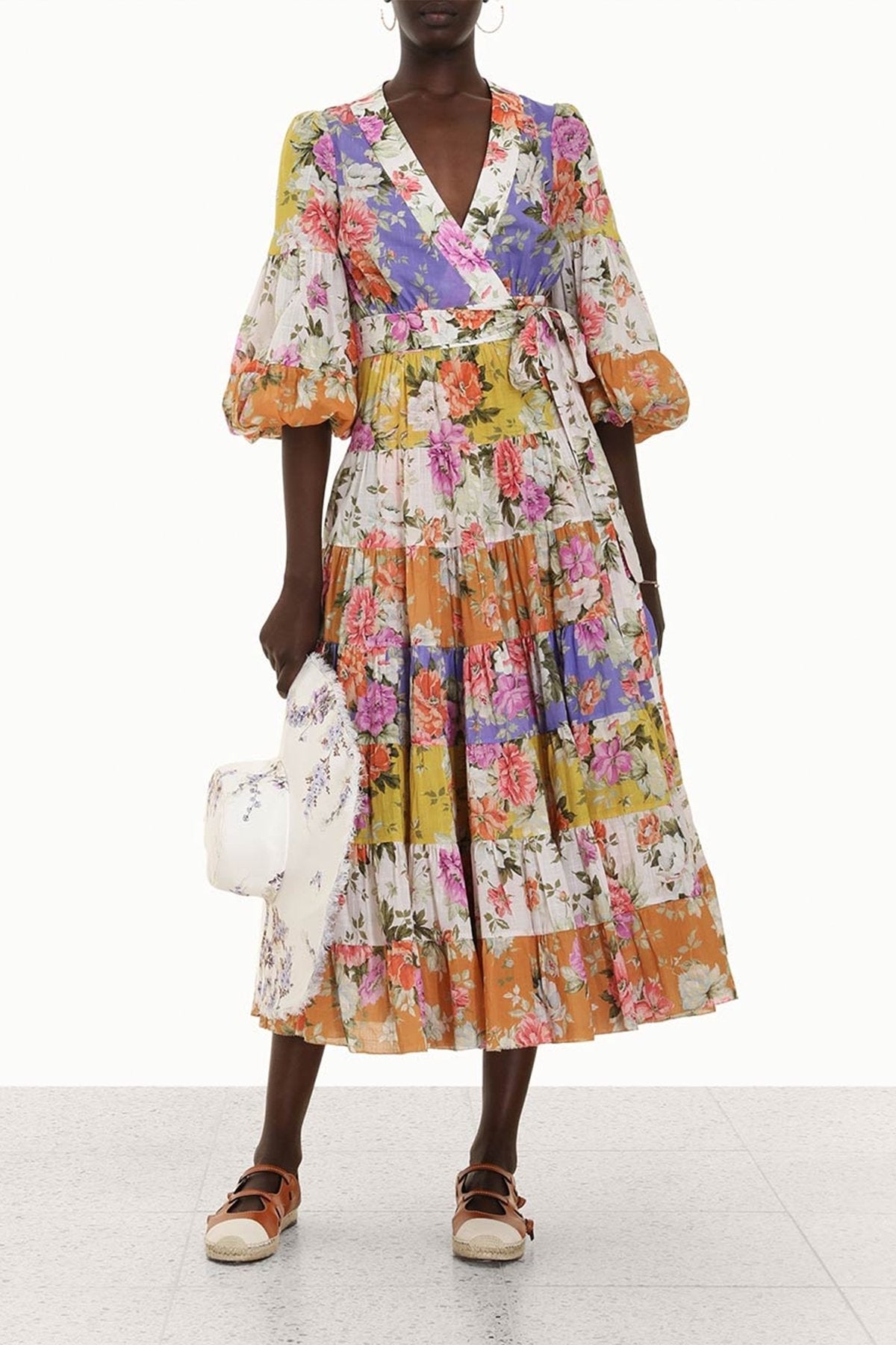 Pattie Wrap Midi Dress in Spliced - shop-olivia.com