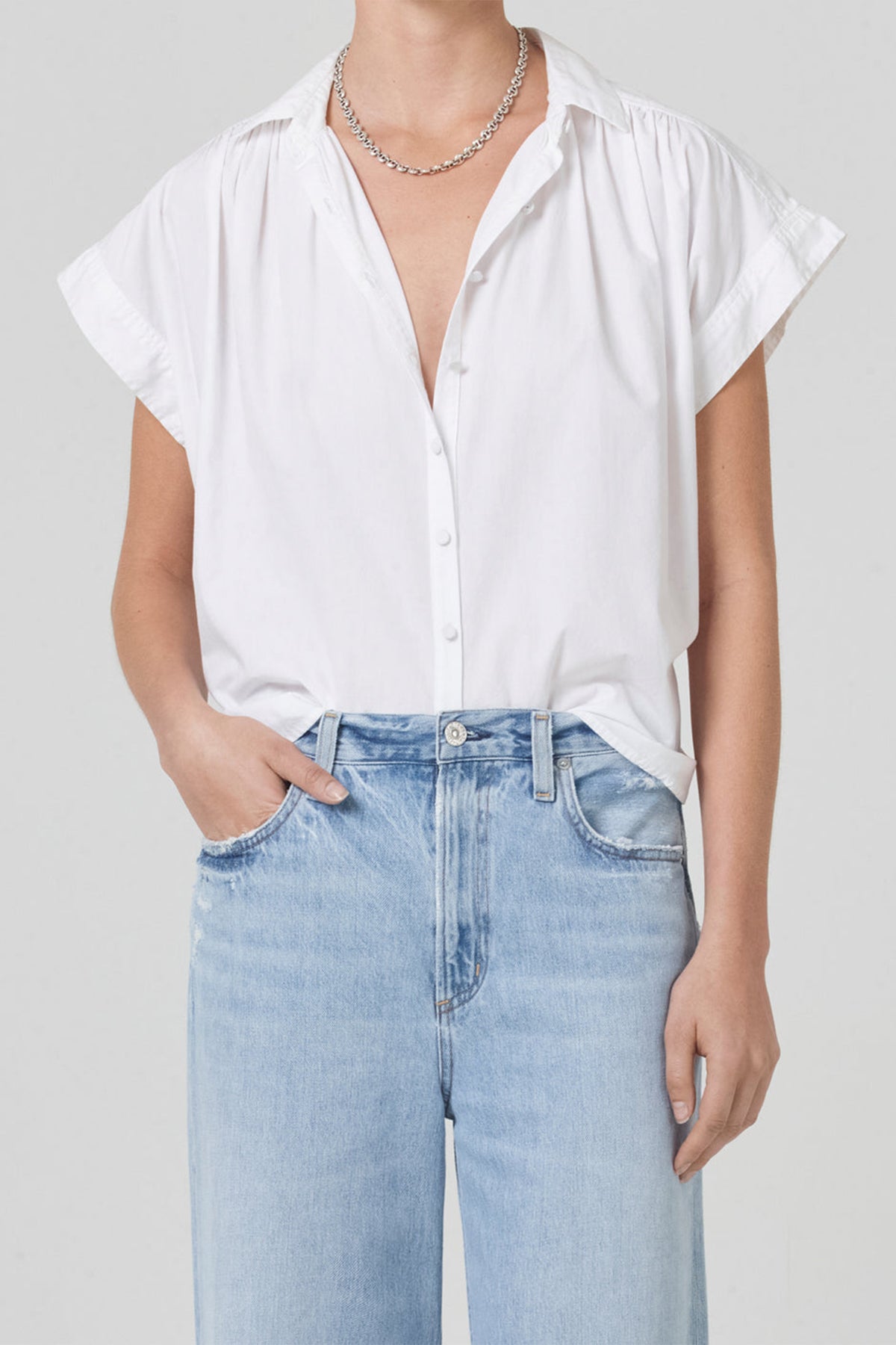 Penny Short Sleeve Blouse in White - shop-olivia.com