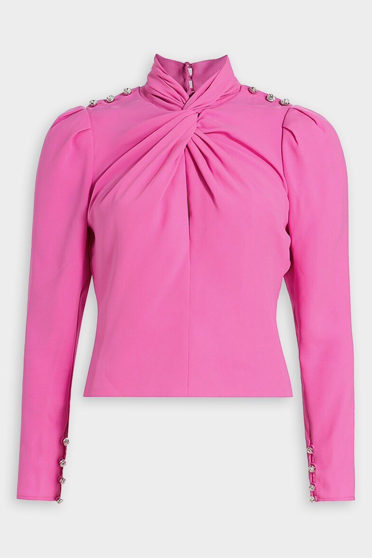 Pink Stretch Crepe Twist Collar Top - shop-olivia.com