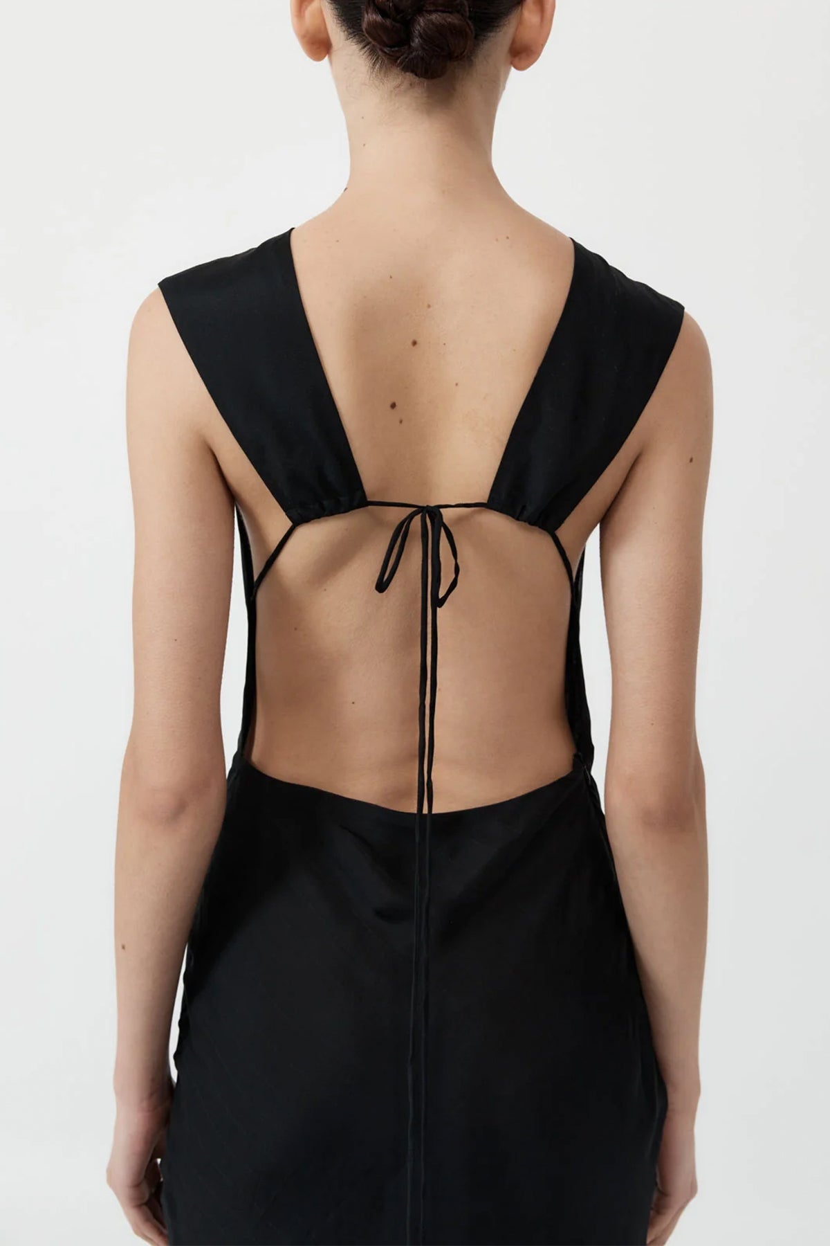Pinstripe Silk Maxi Dress in Black - shop-olivia.com
