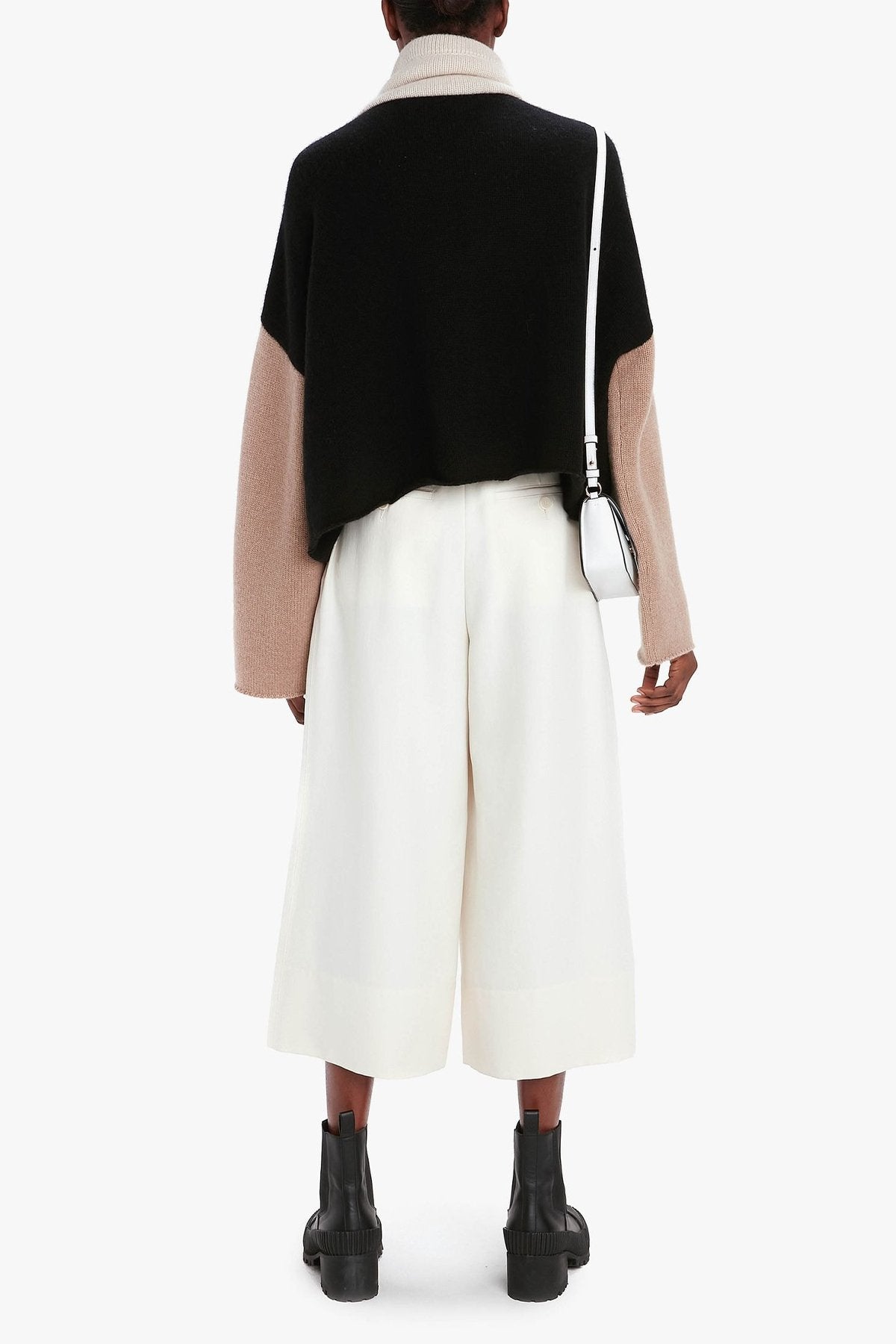Pleat Front Wide Leg Cropped Trousers in Off White - shop-olivia.com