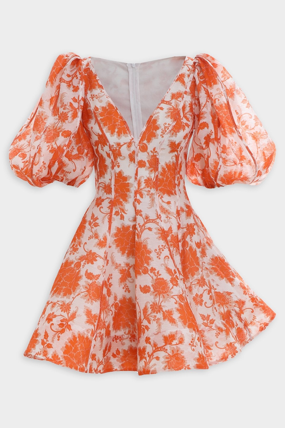 Postcard Puff Sleeve Mini Dress in Orange Tonal Floral - shop-olivia.com
