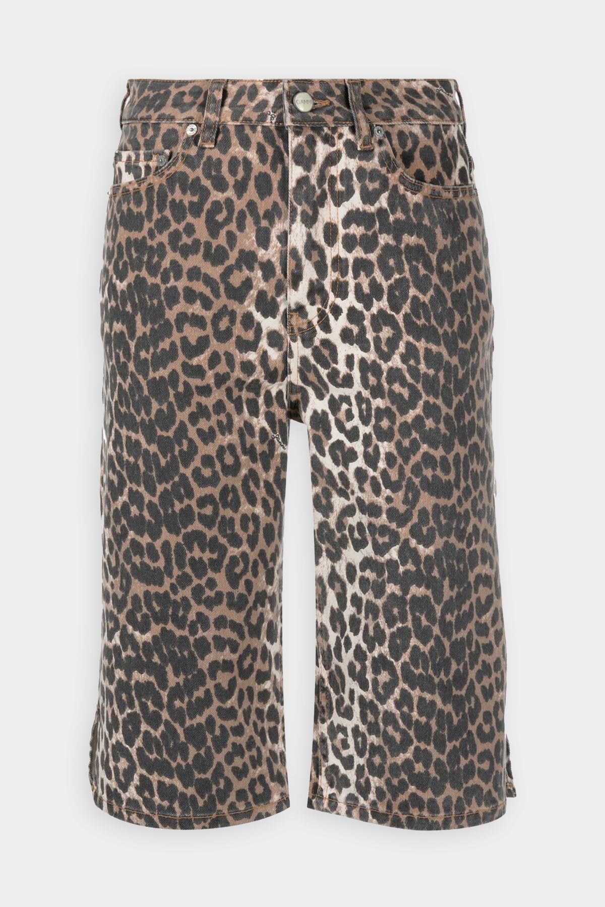 Print Denim Knee Length Shorts in Leopard - shop-olivia.com