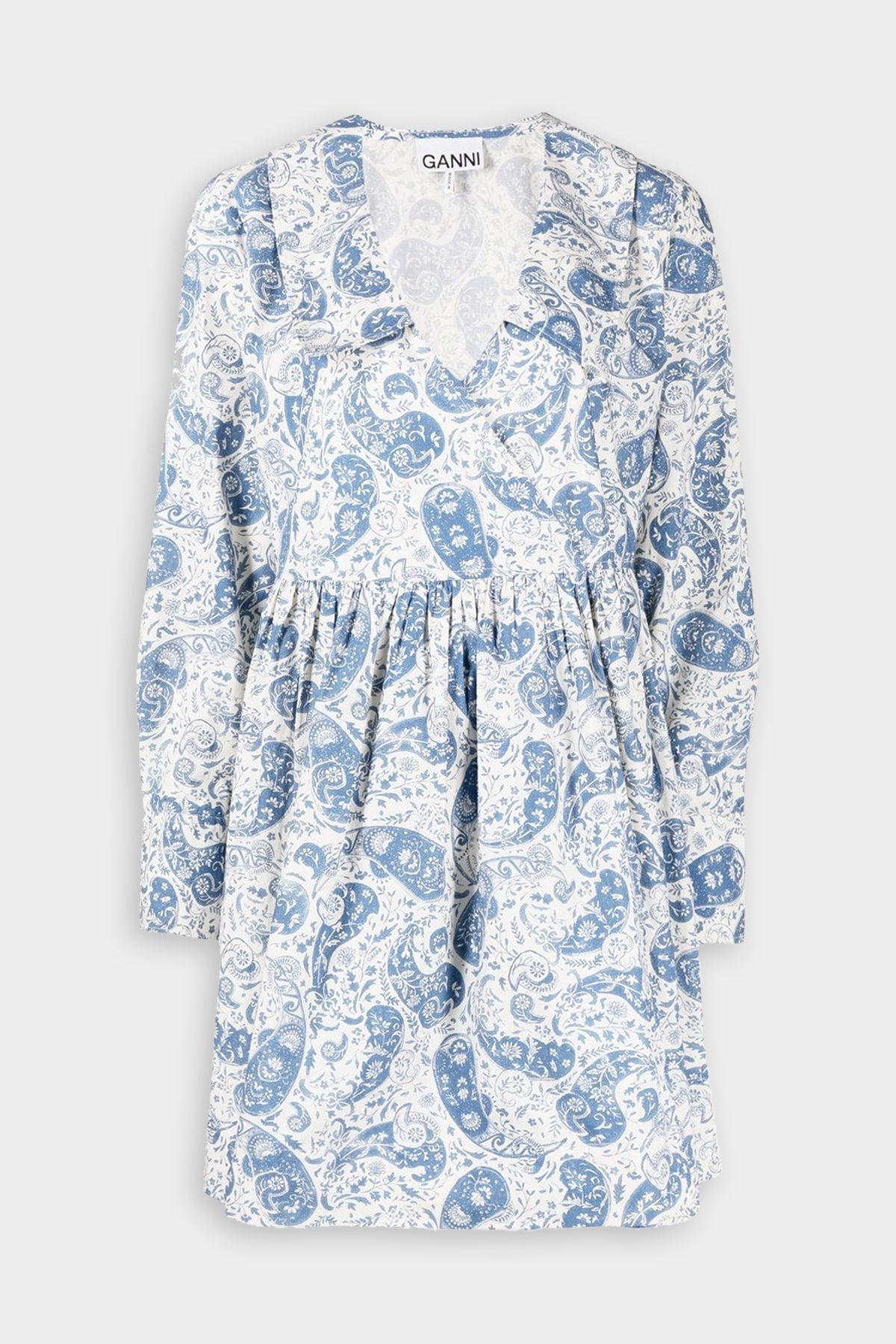 Printed Cotton Wrap Dress in Paisley Egret - shop-olivia.com