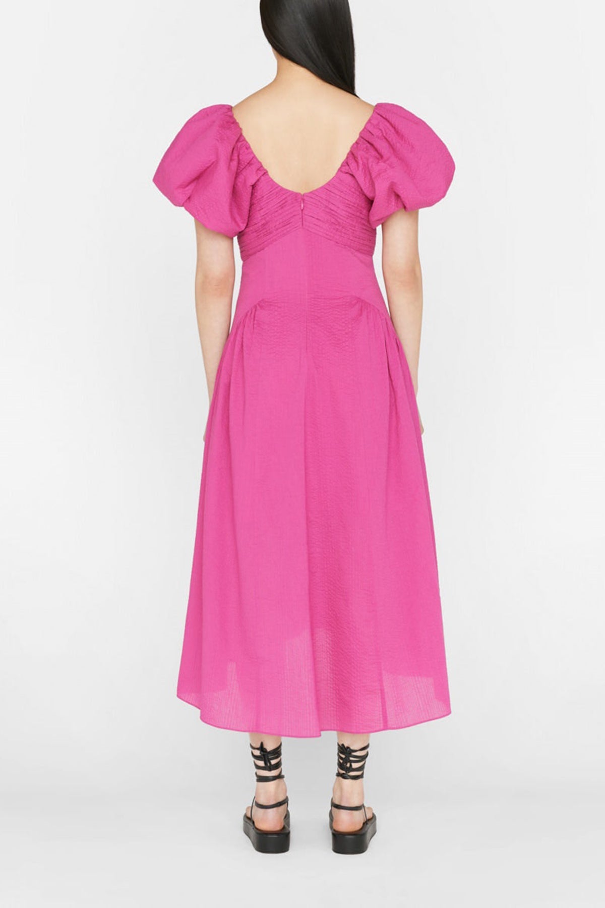 Puff Sleeve Dress in Fuchsia - shop-olivia.com
