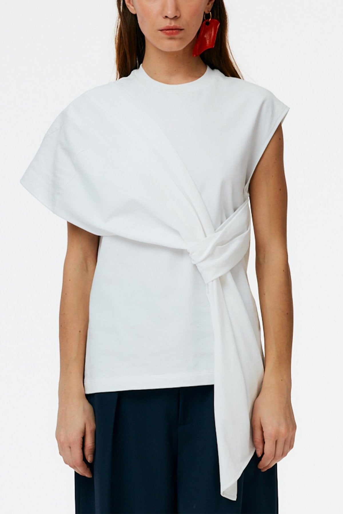 Punto Milano Draped T-Shirt in White - shop-olivia.com