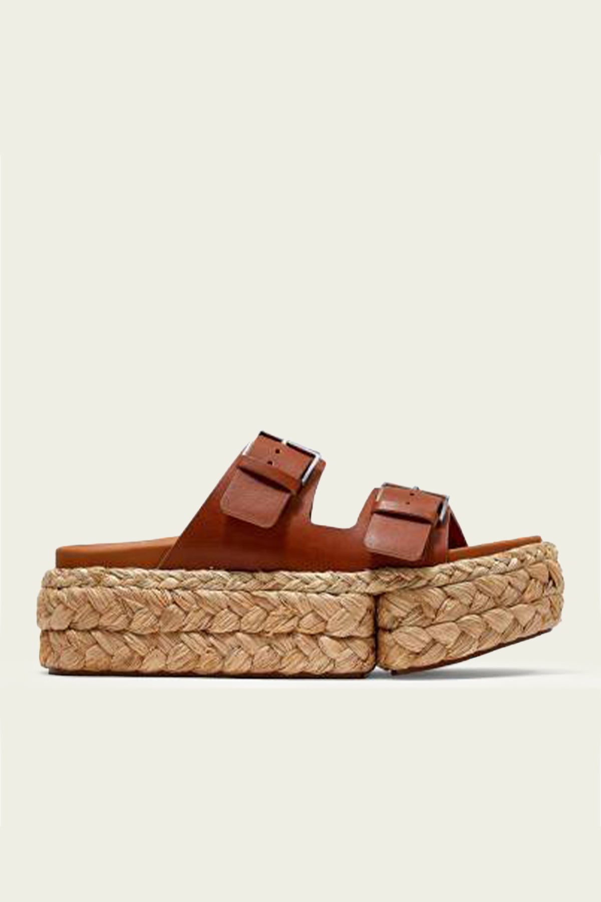 Qiana Raffia Platform Flat Sandal in Brown - shop-olivia.com