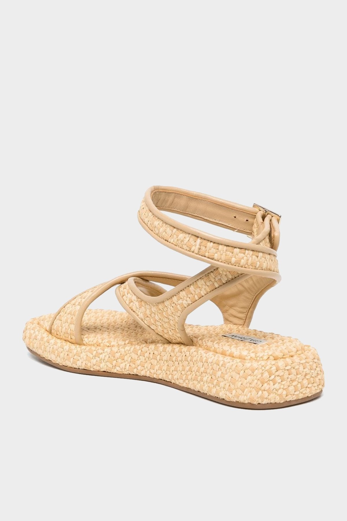 Raffia Ankle Strap Flat Sandals in Natural - shop-olivia.com