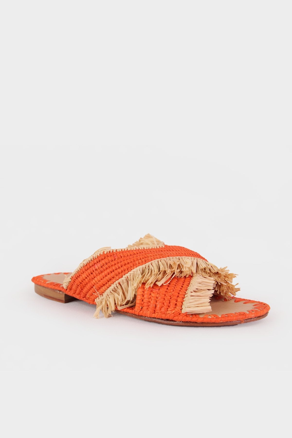 Raffia Rope Cross Strap Flat Sandals in Orange - shop-olivia.com