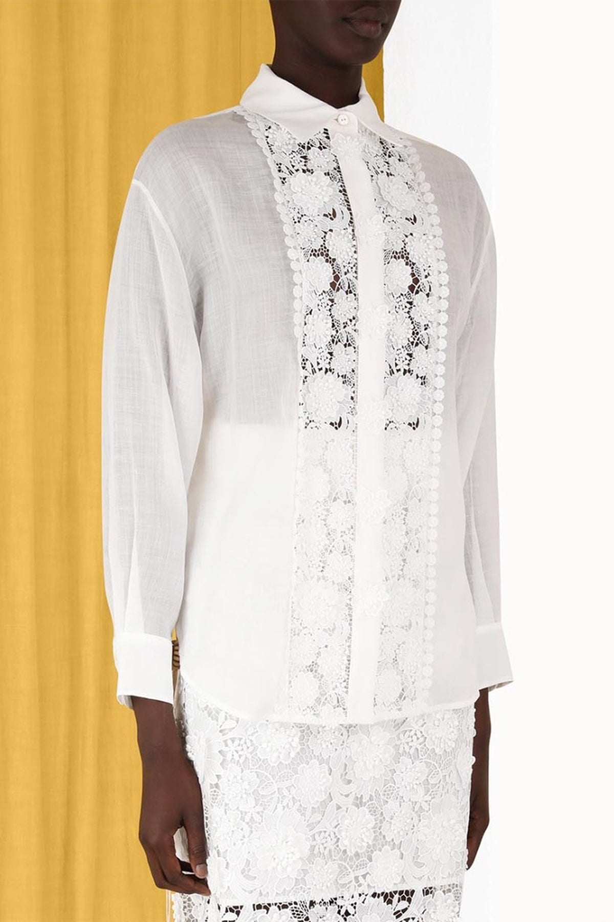 Raie Lace Flower Shirt in Ivory - shop-olivia.com