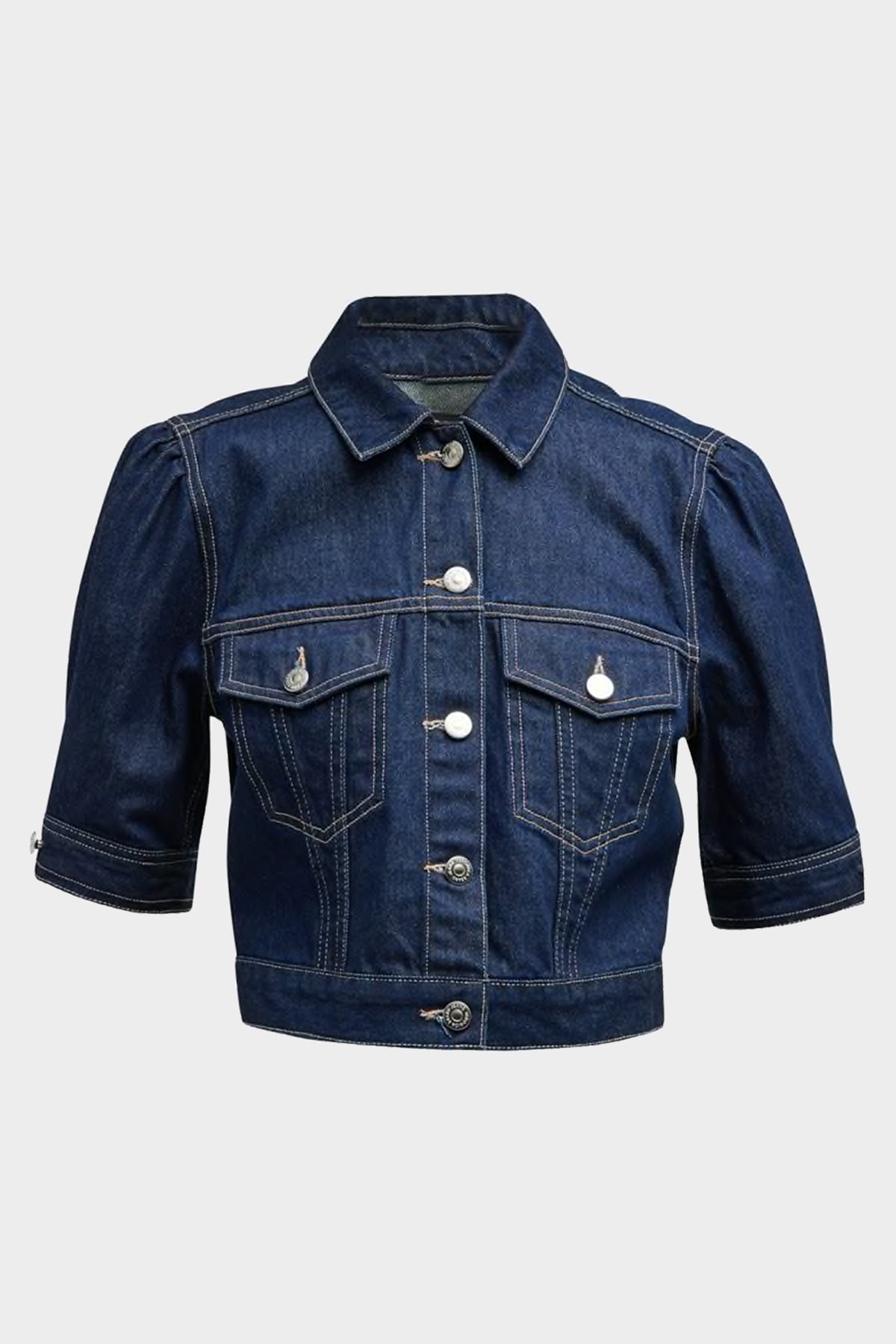 Raina Short-Sleeve Denim Jacket in Indigo - shop-olivia.com