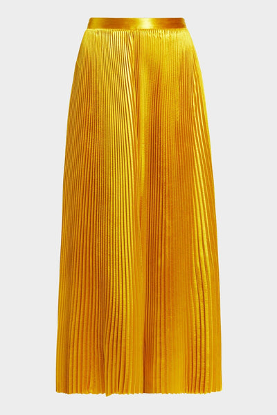 Rami Pleated Satin Maxi Skirt in Sunsprite