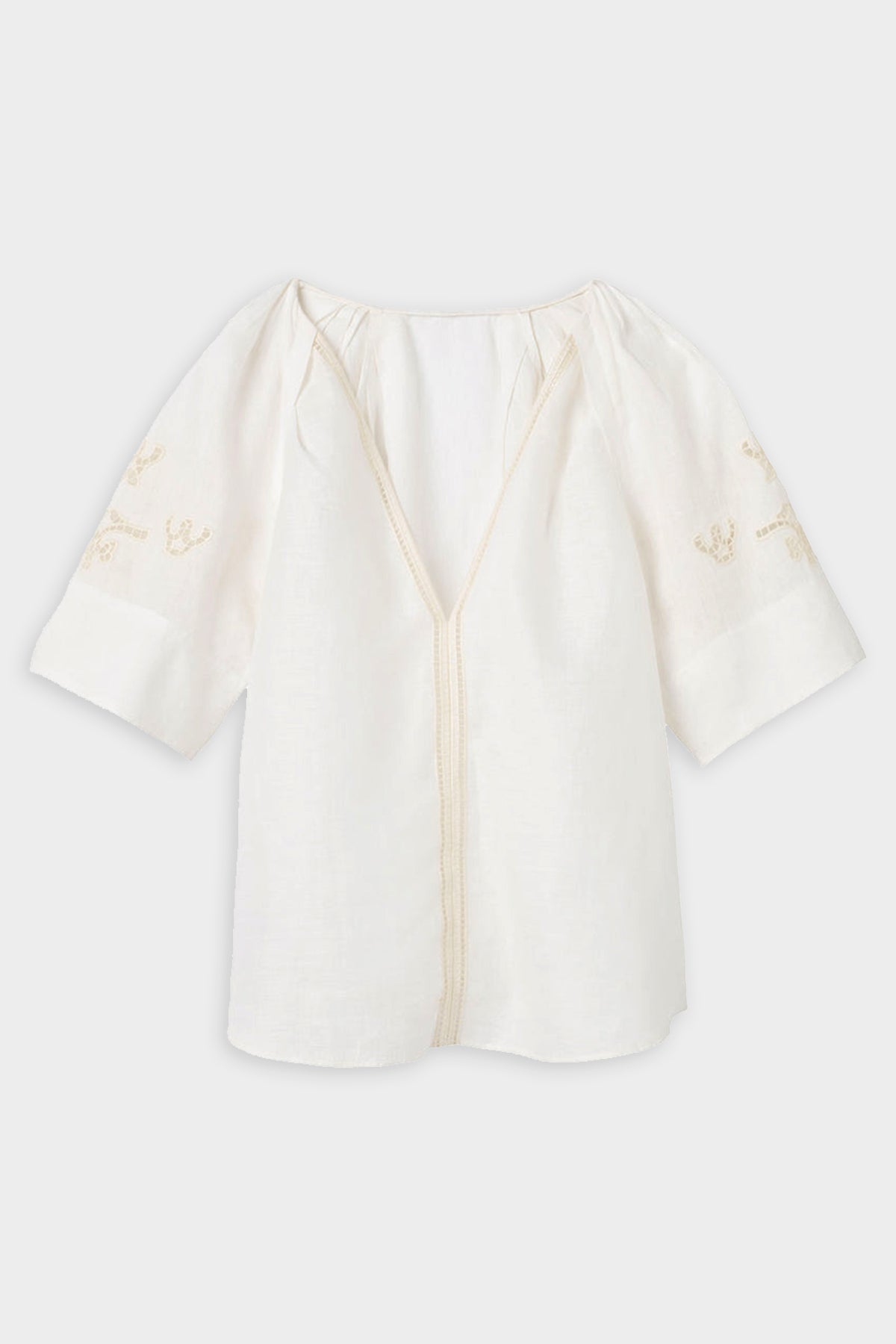 Raye Embroidered Linen Top in Off White - shop-olivia.com