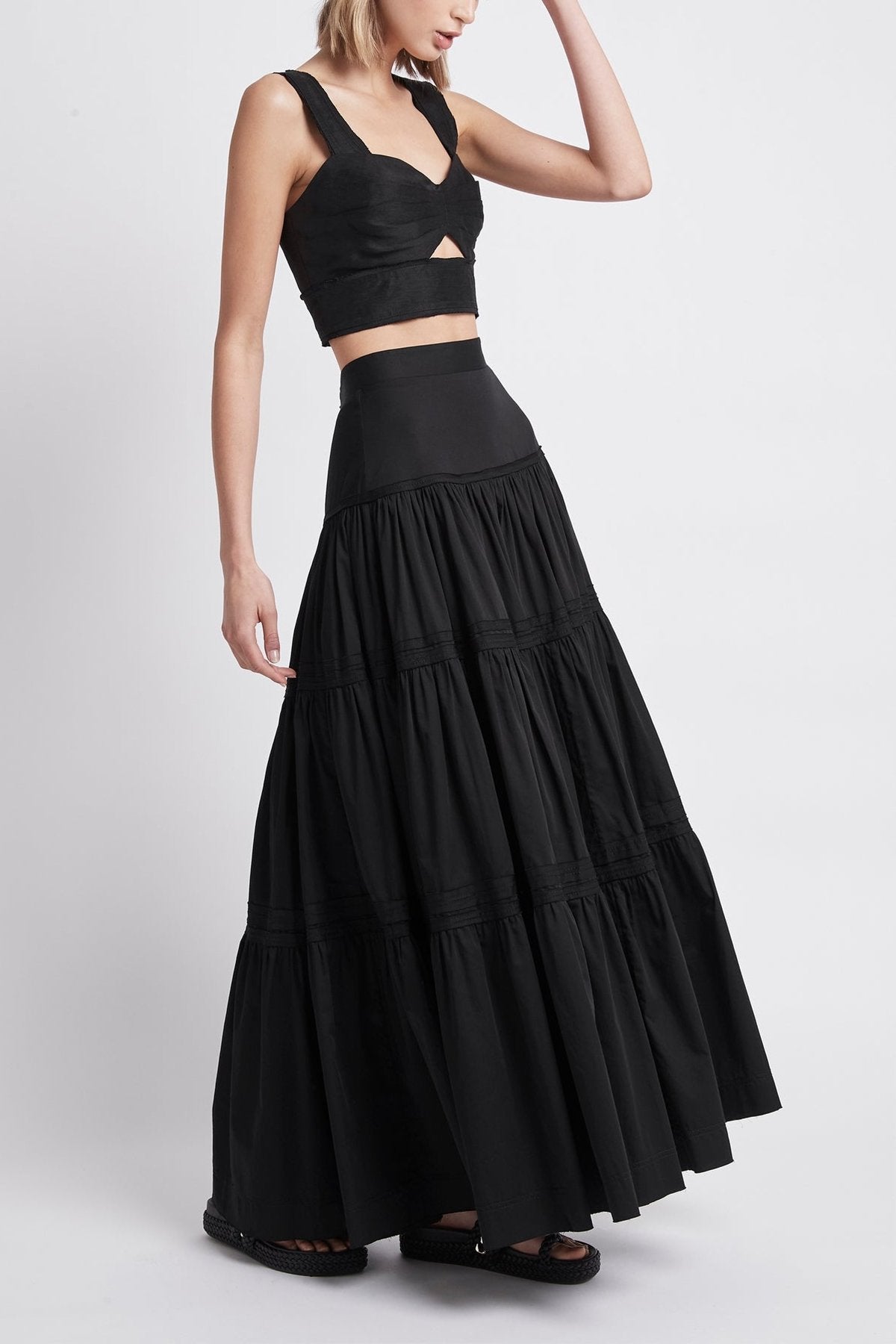 Recurrence Tiered Maxi Skirt in Black - shop-olivia.com