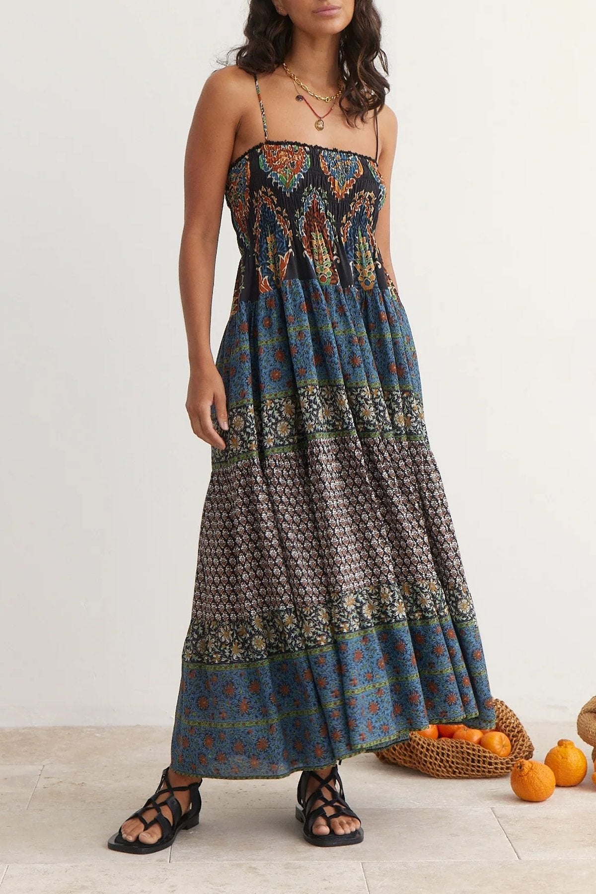 Rhea Tiered Maxi Dress in Noir - shop-olivia.com