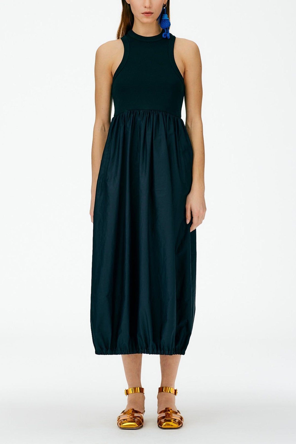 Ribbed Tank Balloon Dress in Black - shop-olivia.com