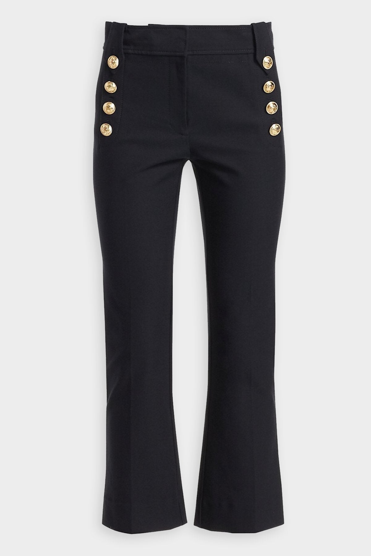 Robertson Cropped Flare Trouser with Sailor Buttons in Midnight - shop-olivia.com