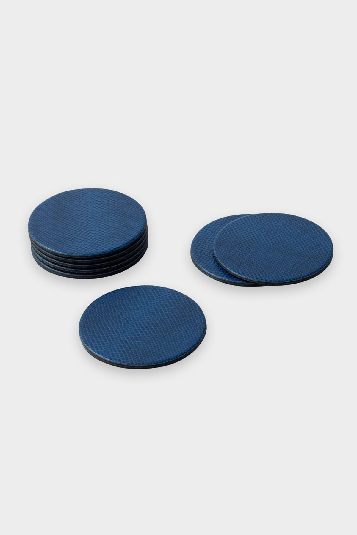 Round Snakeskin Felt-Backed Coasters in Navy Blue - 8 Per Box - shop-olivia.com