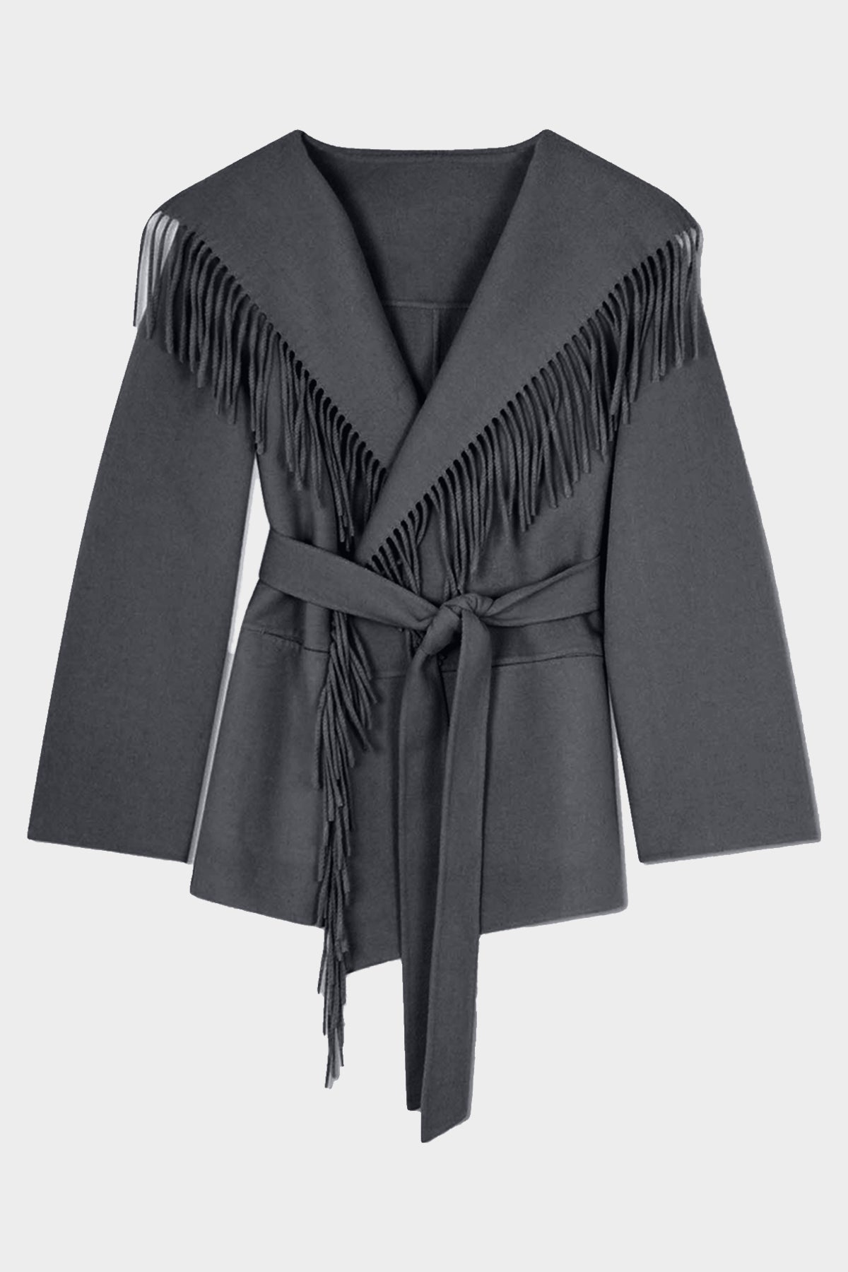 Rowen Fringe Jacket in Grey Melange - shop-olivia.com