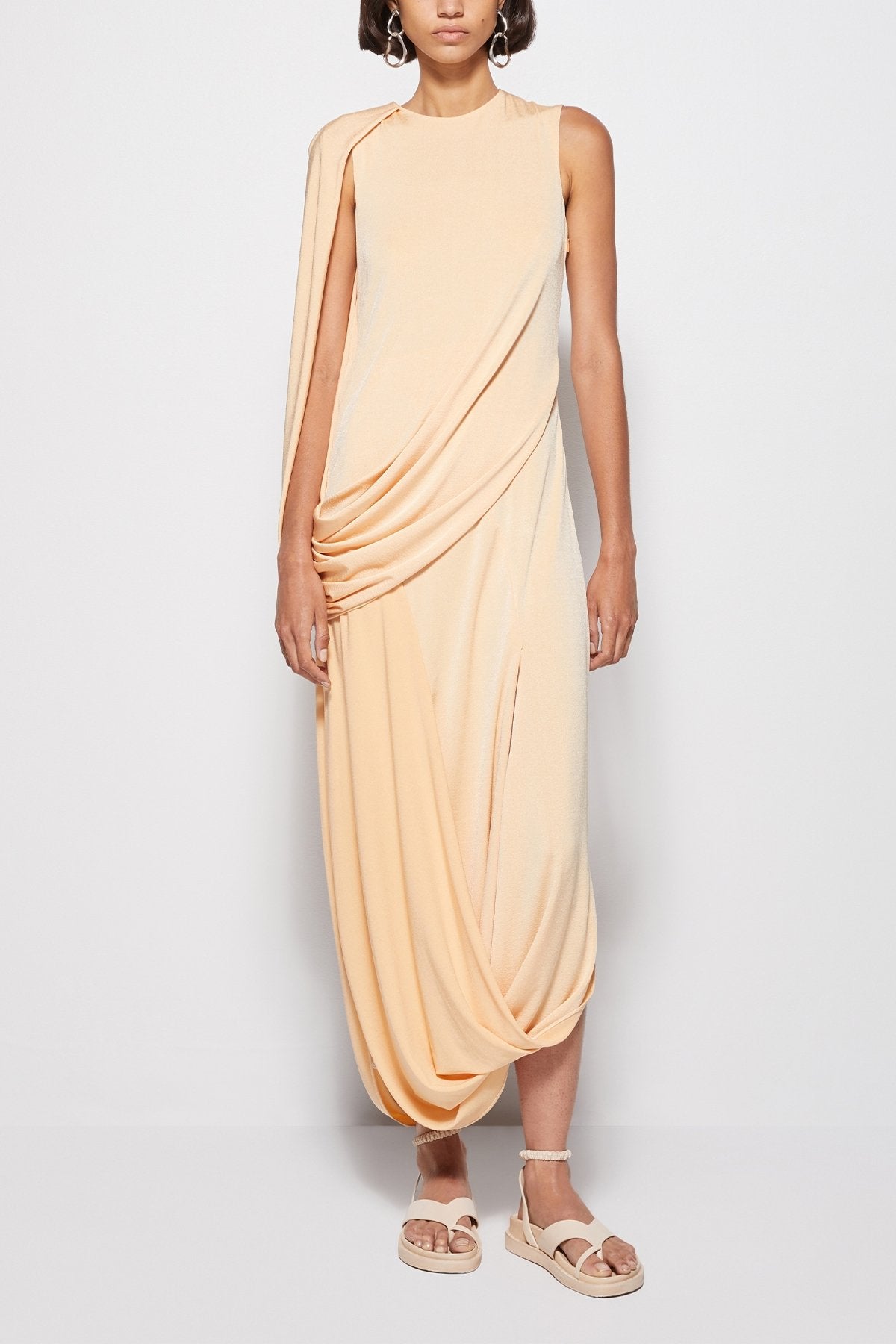 Roxi Draped Jersey Dress in Rattan - shop-olivia.com