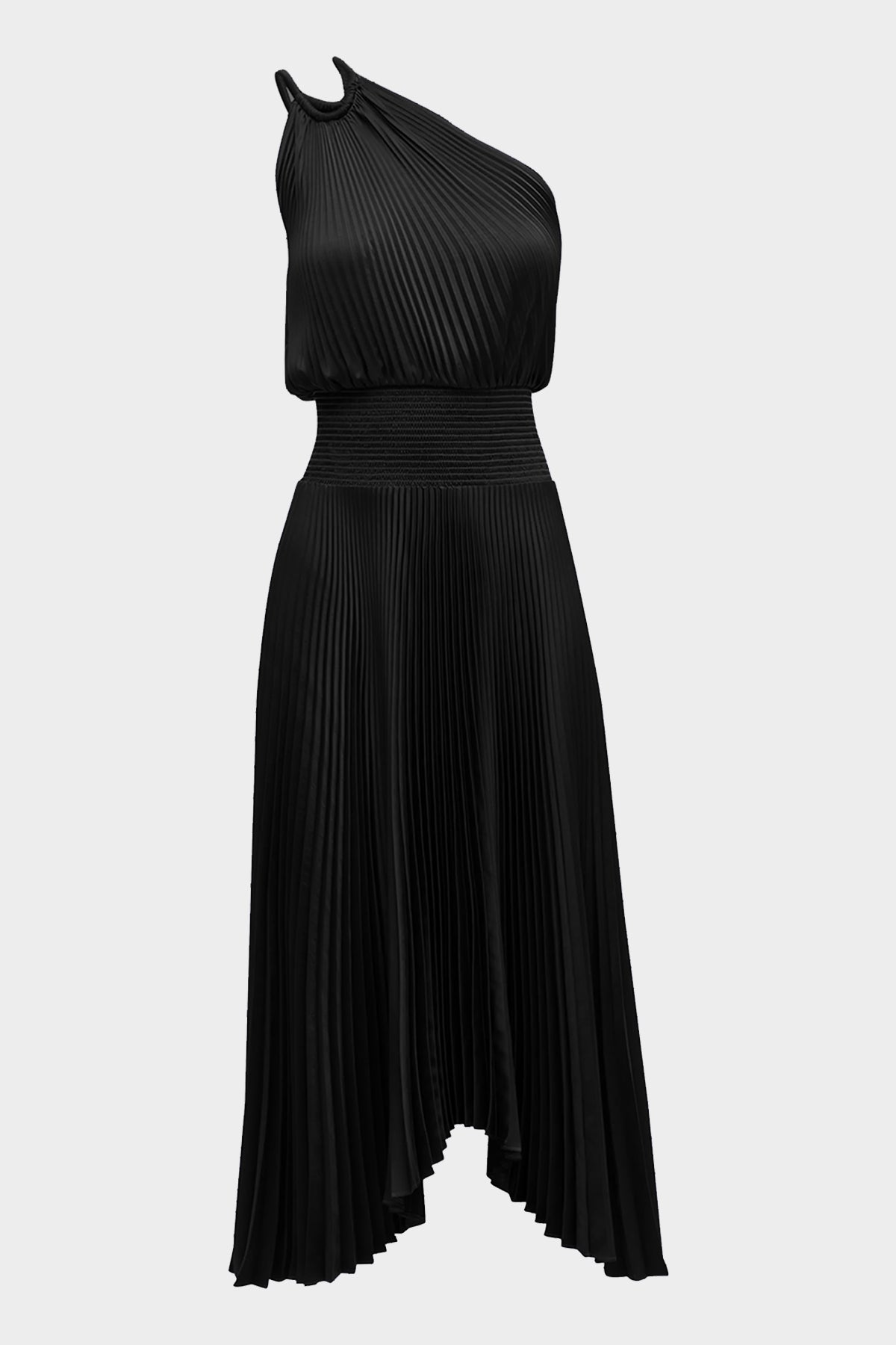 Ruby Satin Pleated Dress in Black - shop-olivia.com
