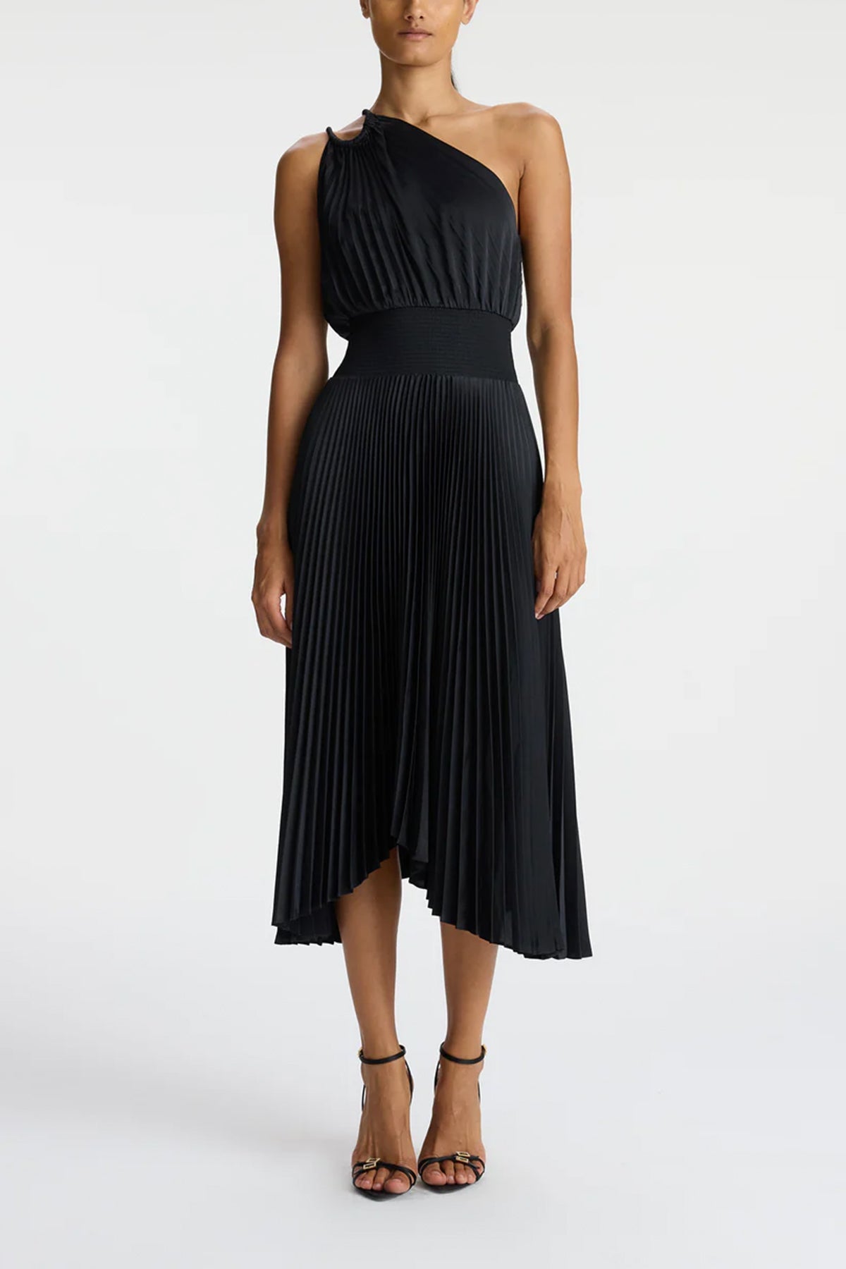 Ruby Satin Pleated Dress in Black - shop-olivia.com