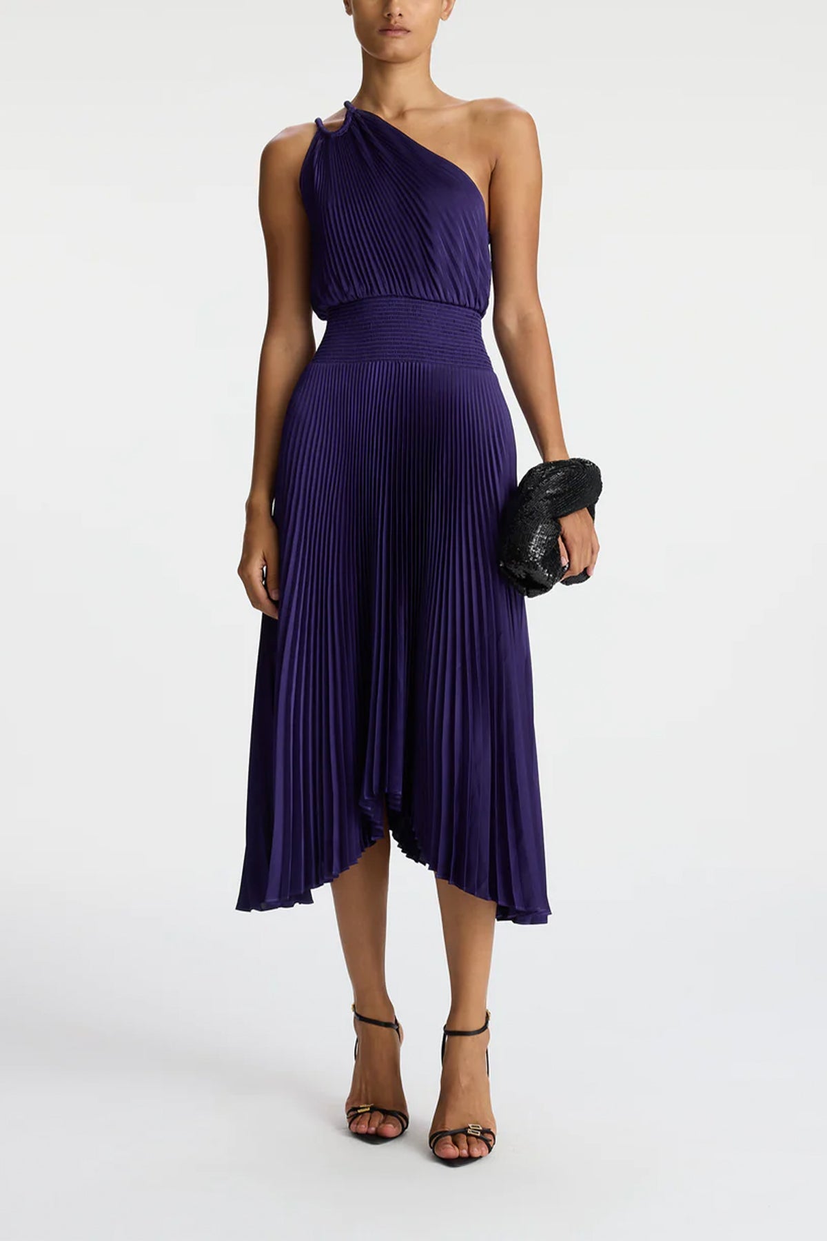 Ruby Satin Pleated Dress in Purple - shop-olivia.com