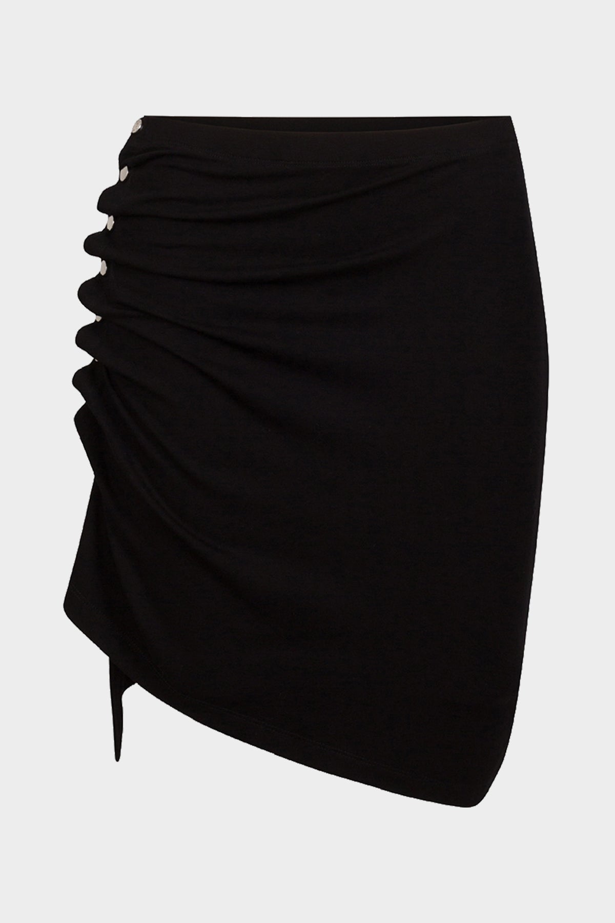 Ruched-Detail Asymmetric Mini Skirt in Black - shop-olivia.com