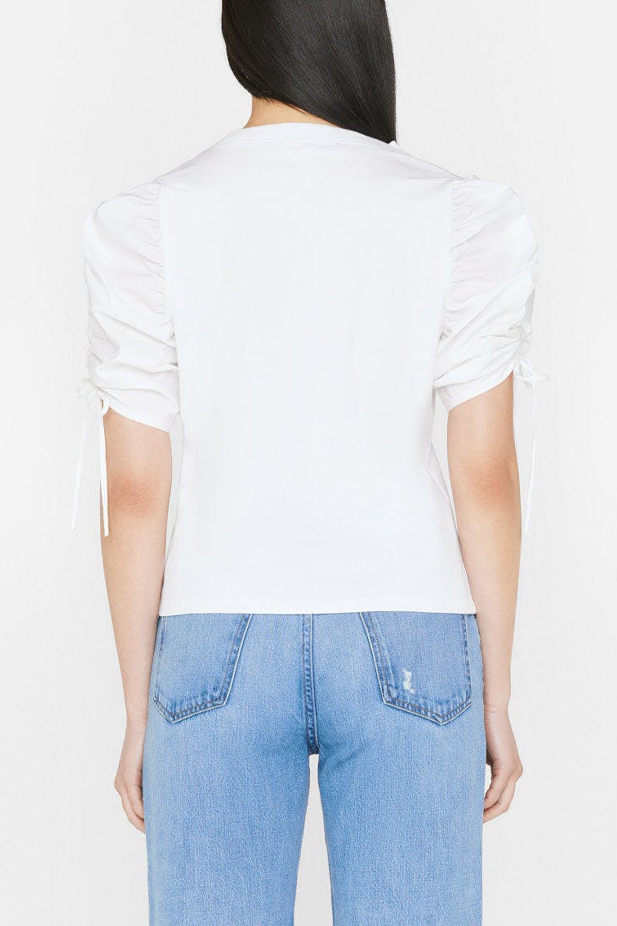 Ruched Tie Sleeve Tee in Blanc - shop-olivia.com