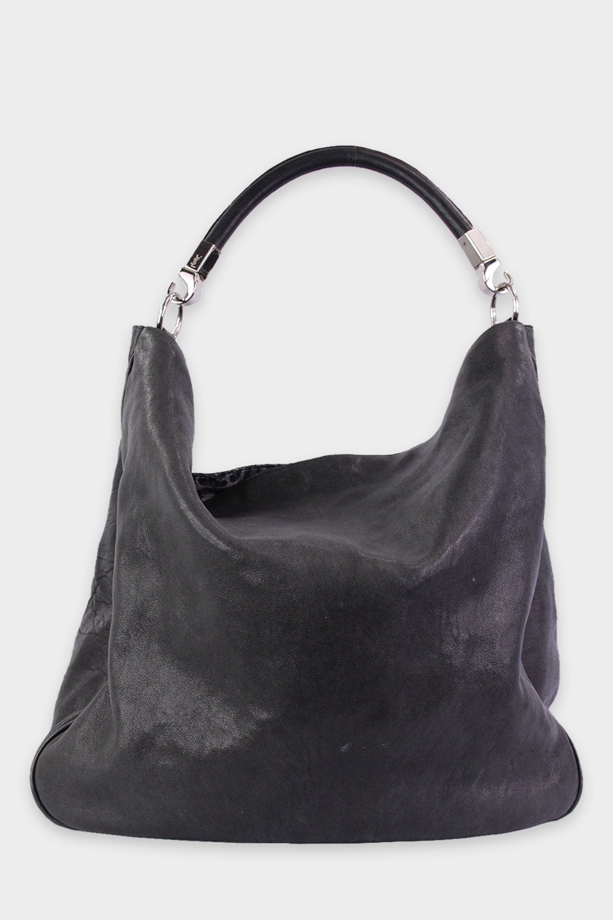 Saint Laurent Black Leather Hobo Handbag with Leopard Print in the Interior - shop-olivia.com